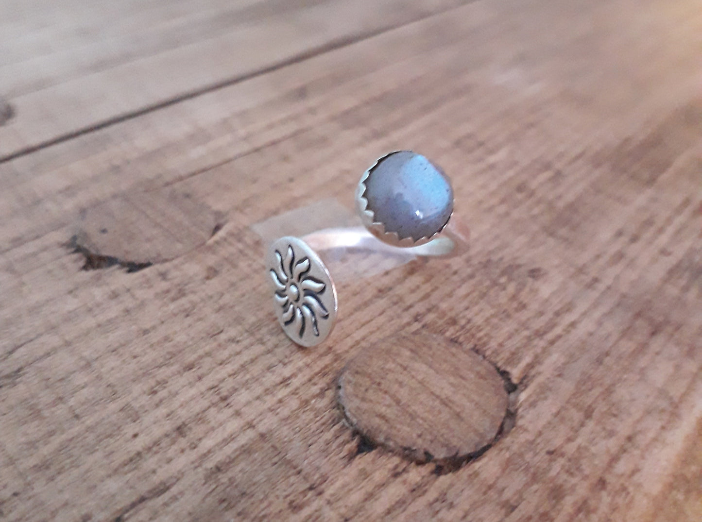 Labradorite Sun Ring, Light Blue, Open Adjustable - Irmy Creations