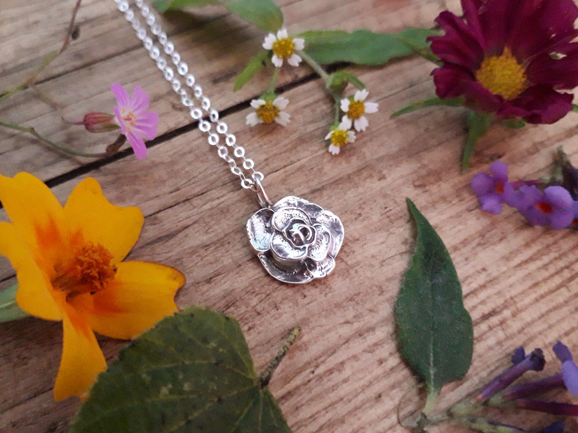 Summer Flower No 6 Rose Silver Necklace - Irmy Creations