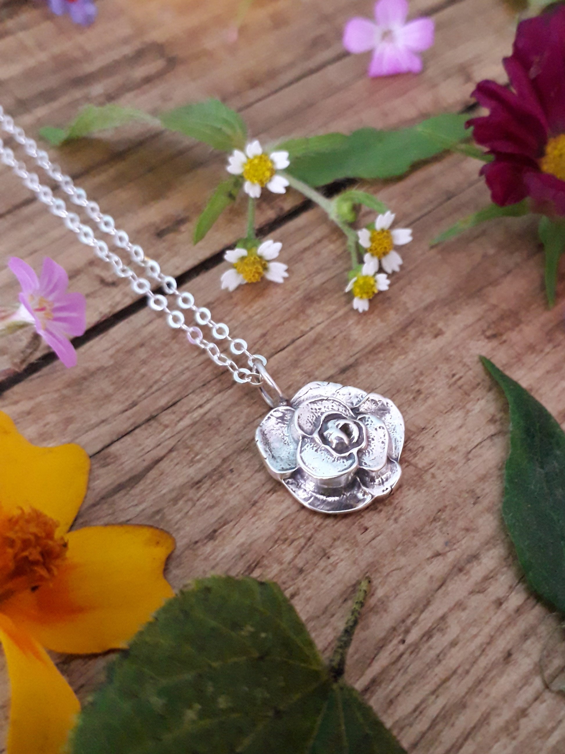 Summer Flower No 6 Rose Silver Necklace - Irmy Creations