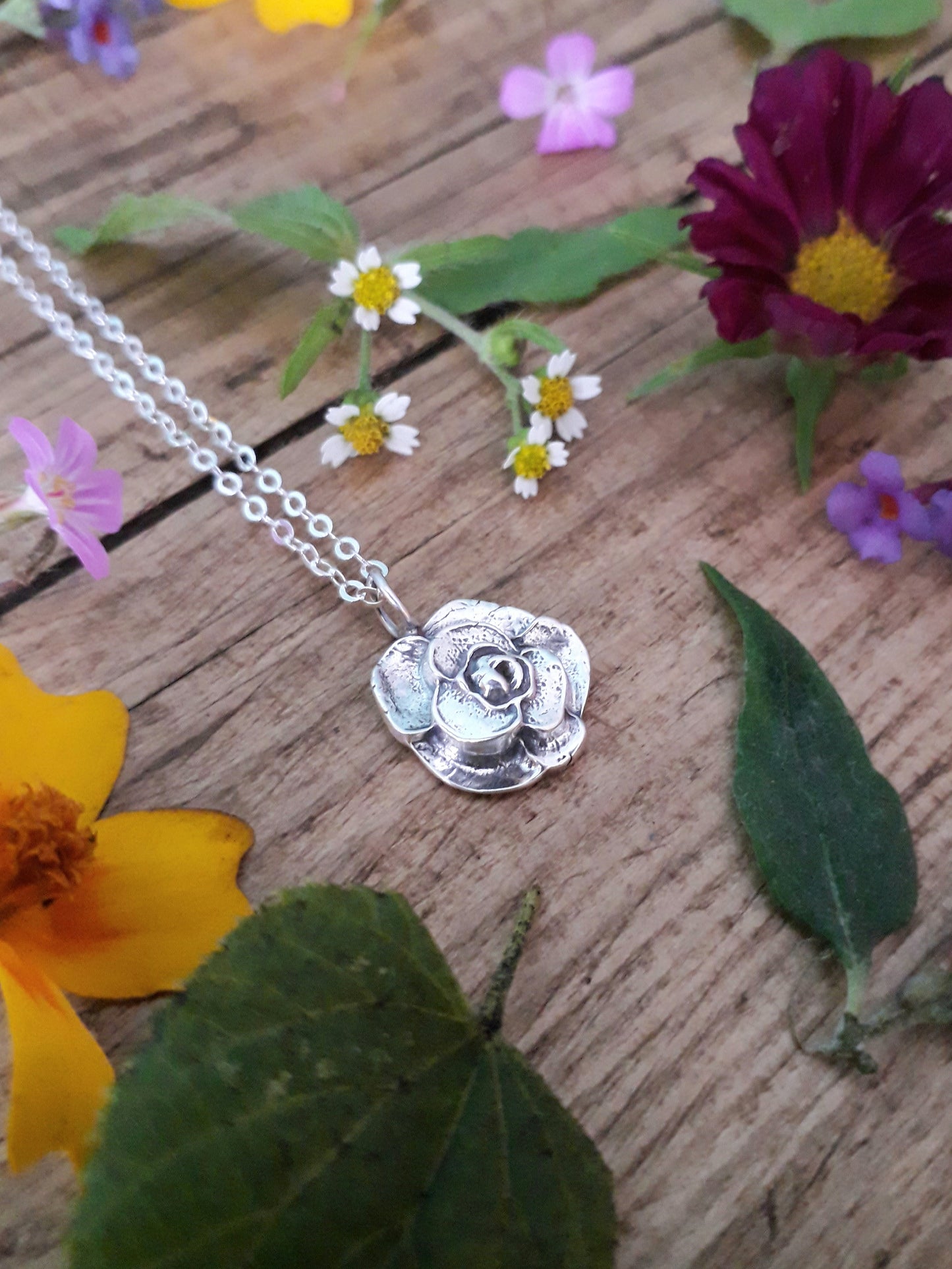 Summer Flower No 6 Rose Silver Necklace - Irmy Creations