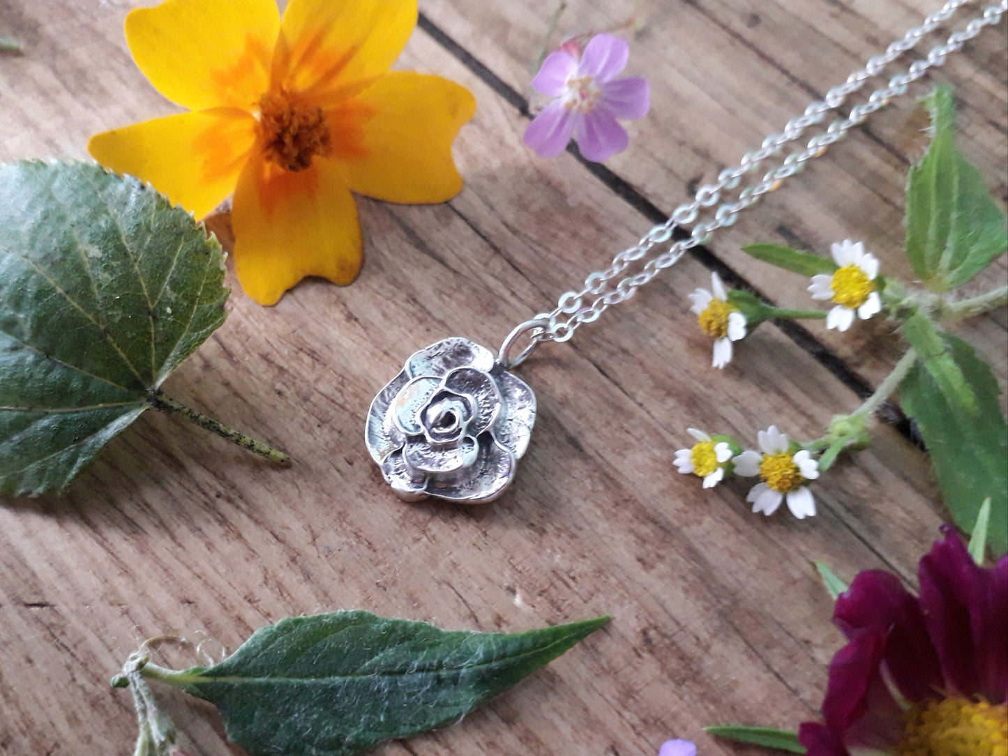 Summer Flower No 6 Rose Silver Necklace - Irmy Creations