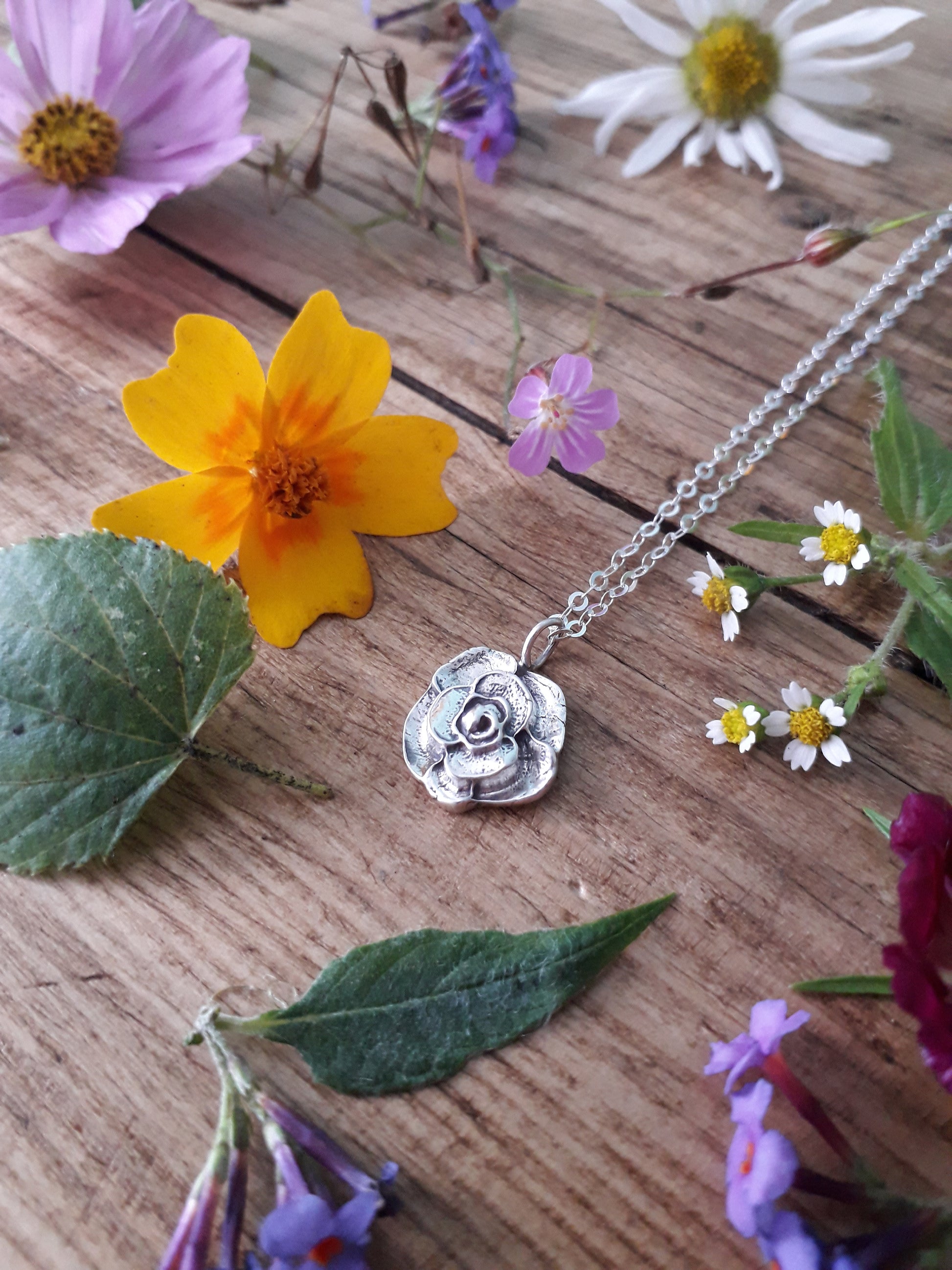 Summer Flower No 6 Rose Silver Necklace - Irmy Creations