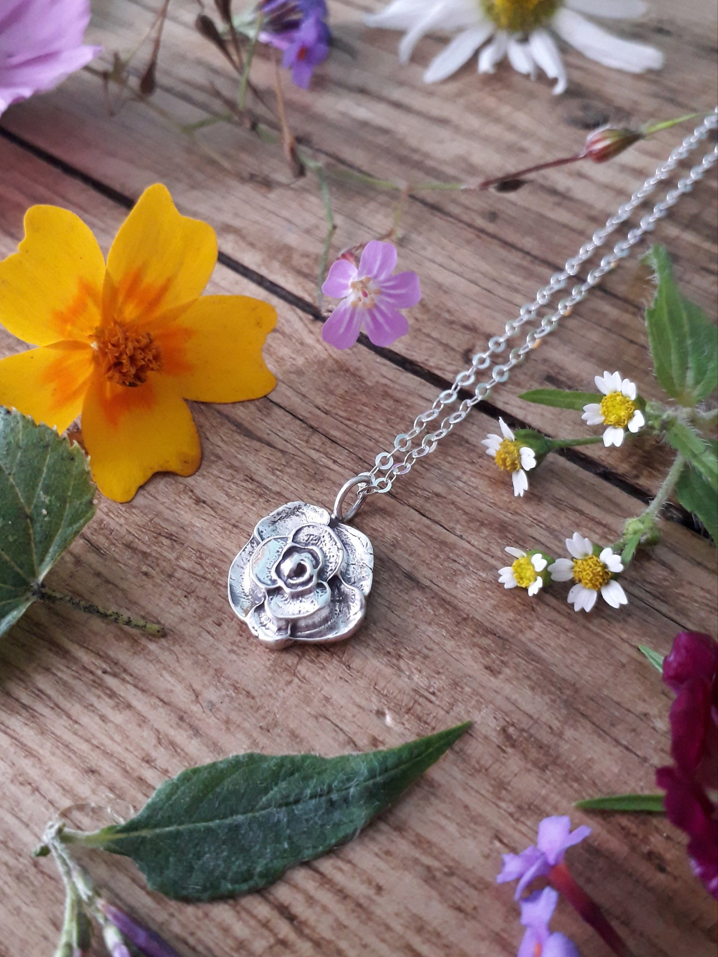 Summer Flower No 6 Rose Silver Necklace - Irmy Creations