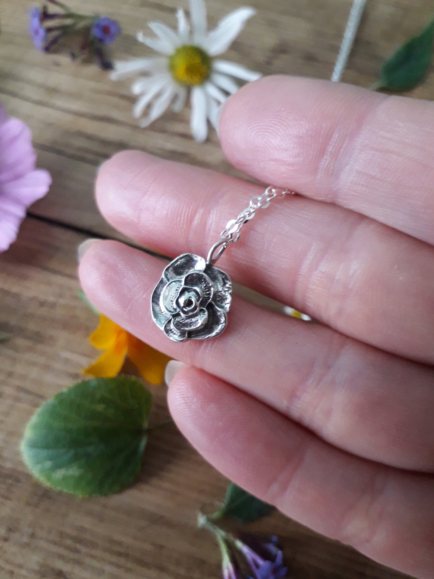 Summer Flower No 6 Rose Silver Necklace - Irmy Creations