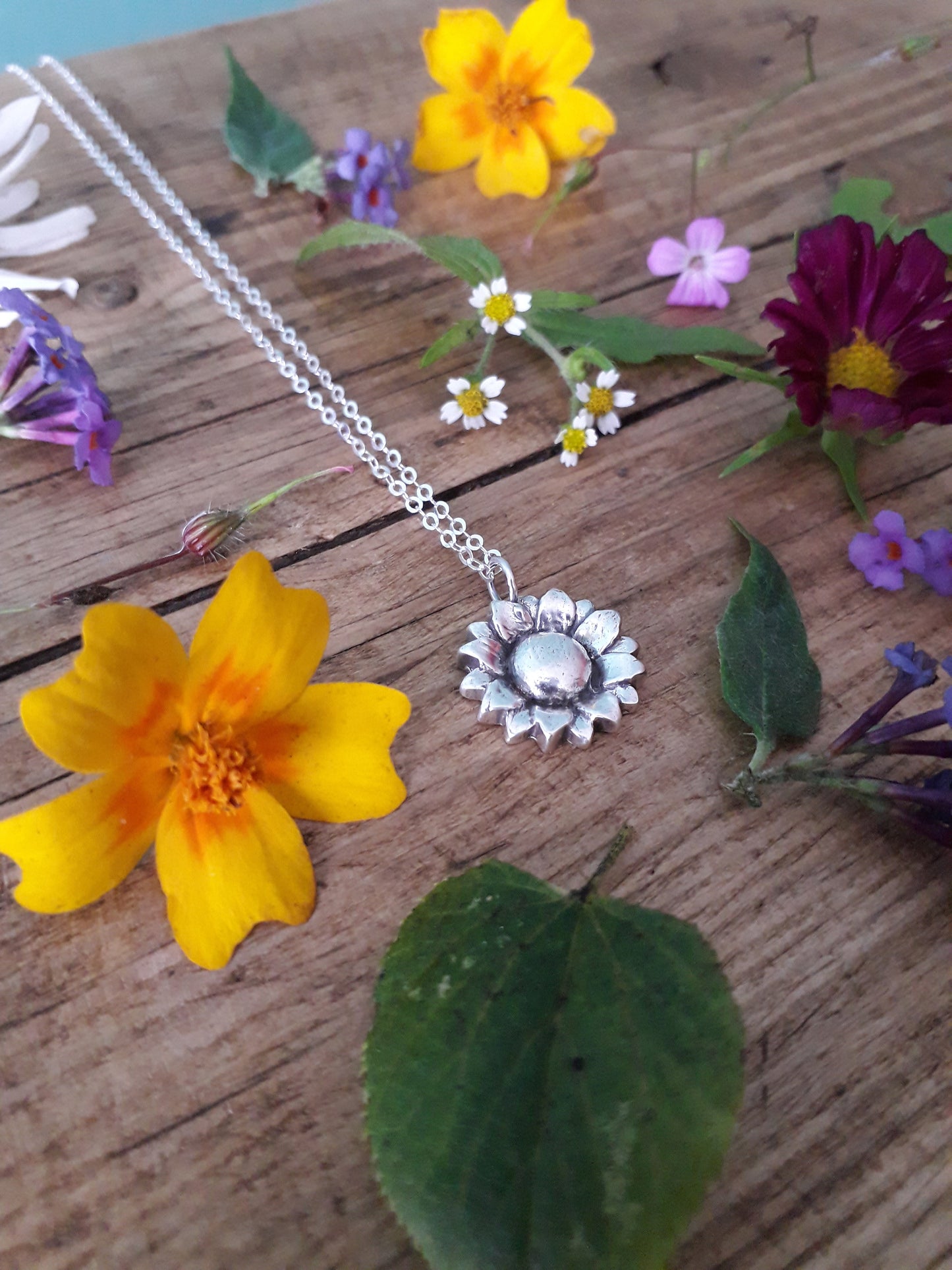 Summer Sunflower Flower No.3 Silver Necklace - Irmy Creations