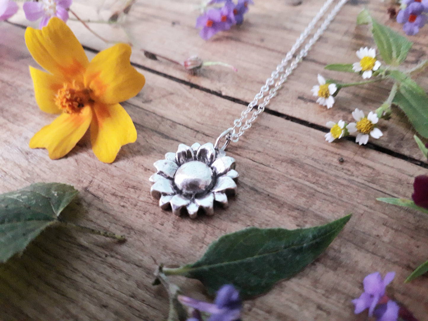 Summer Sunflower Flower No.3 Silver Necklace - Irmy Creations