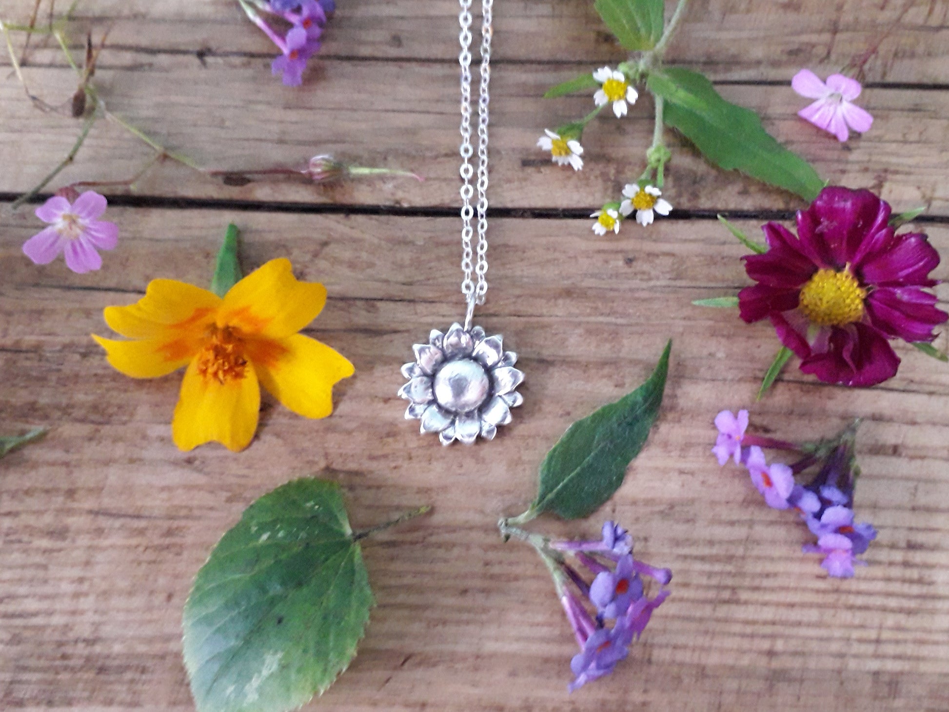 Summer Sunflower Flower No.3 Silver Necklace - Irmy Creations