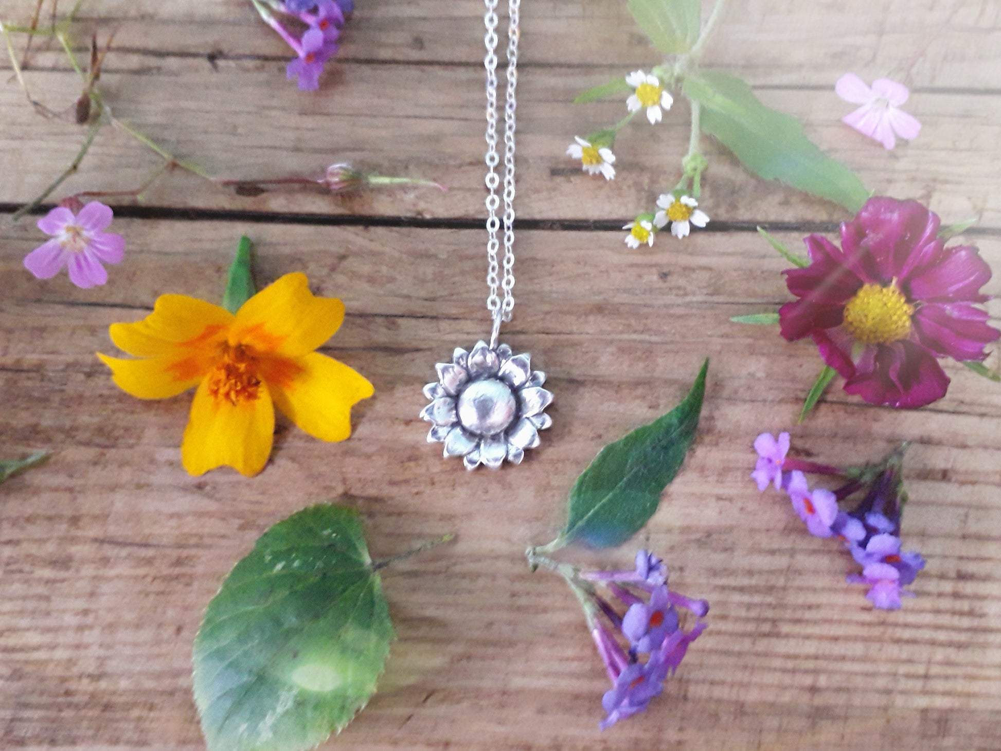 Summer Sunflower Flower No.3 Silver Necklace - Irmy Creations