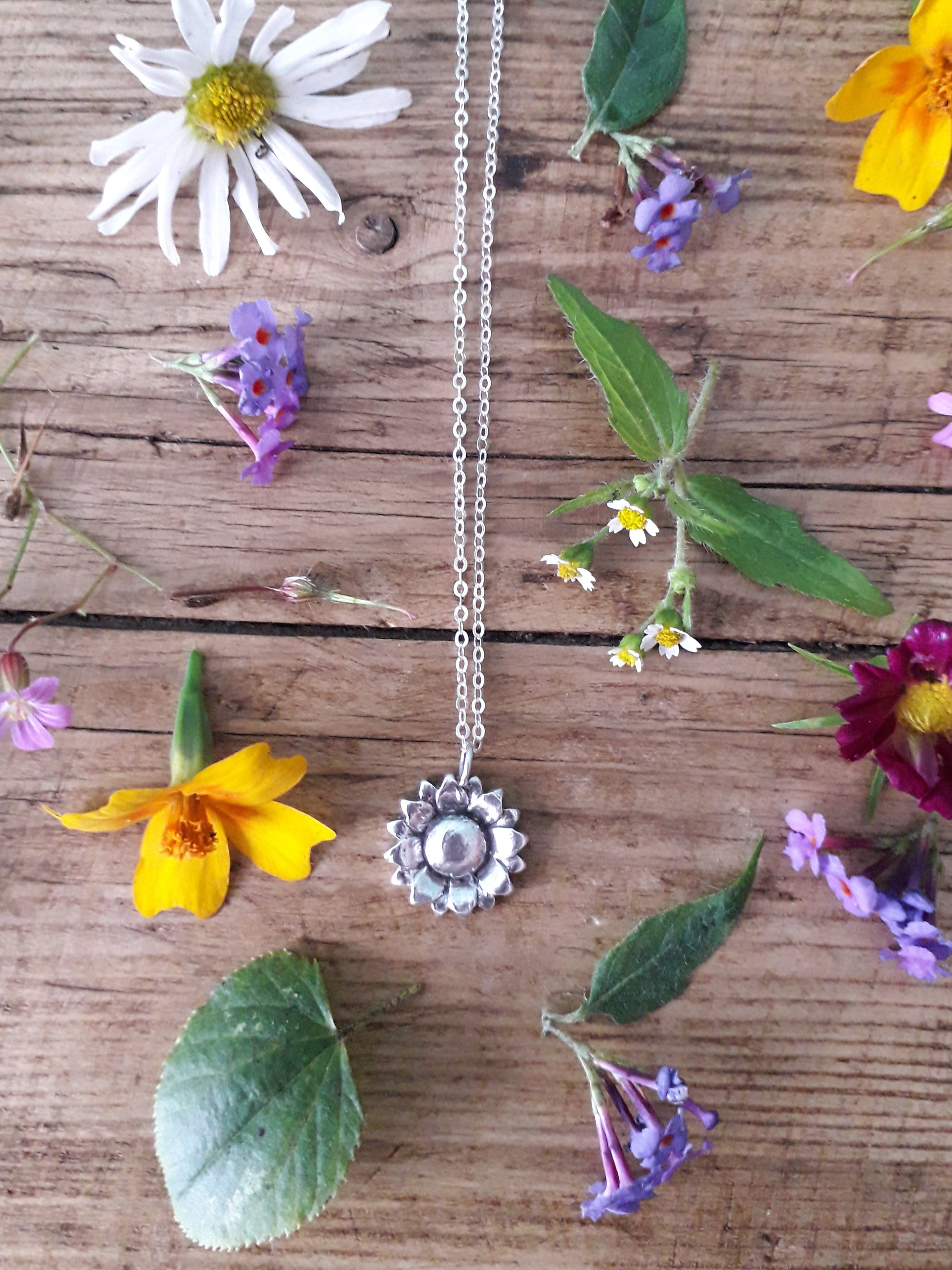 Summer Sunflower Flower No.3 Silver Necklace - Irmy Creations