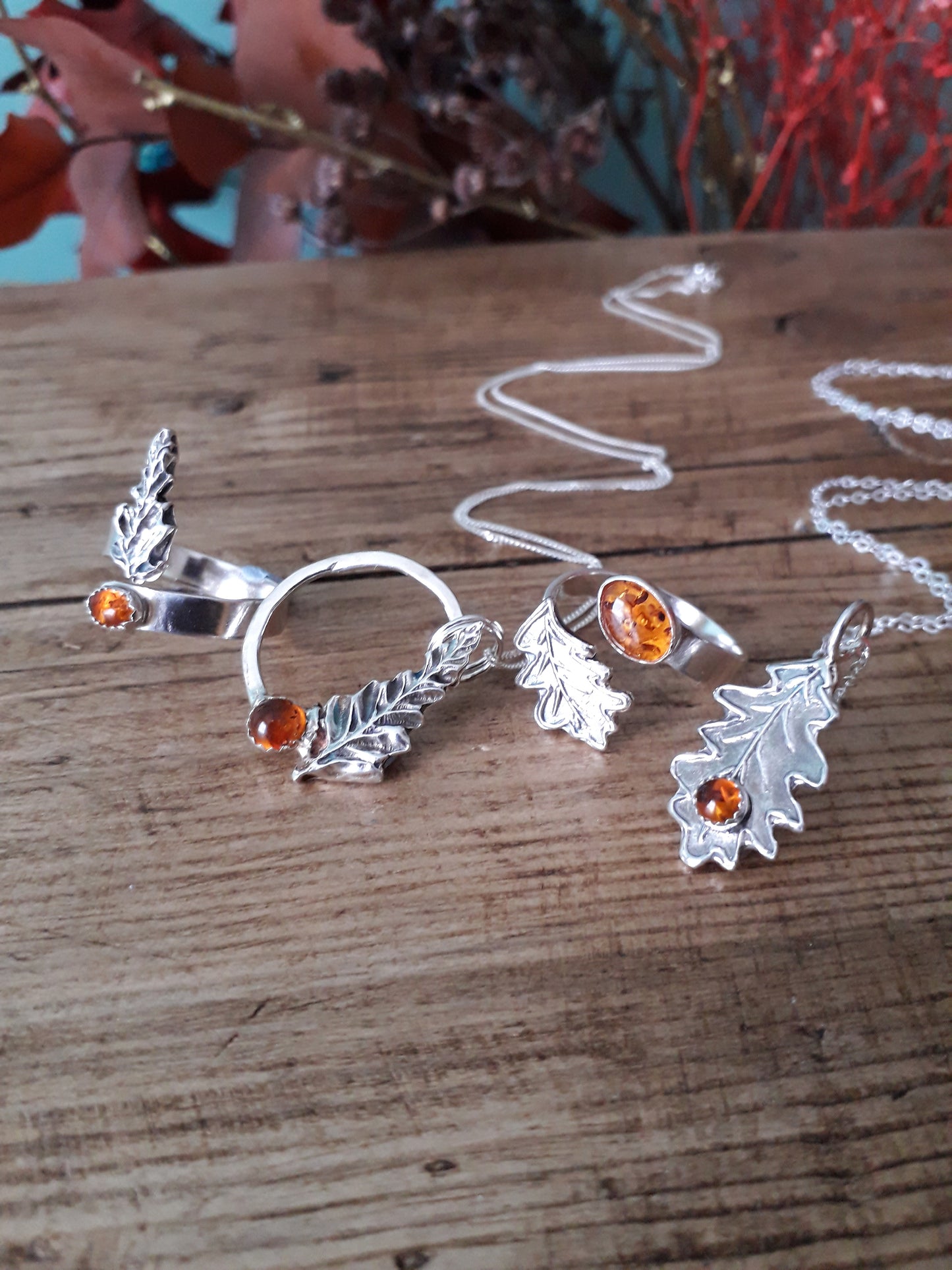 Oak Leaf Amber Necklace woodland - Irmy Creations