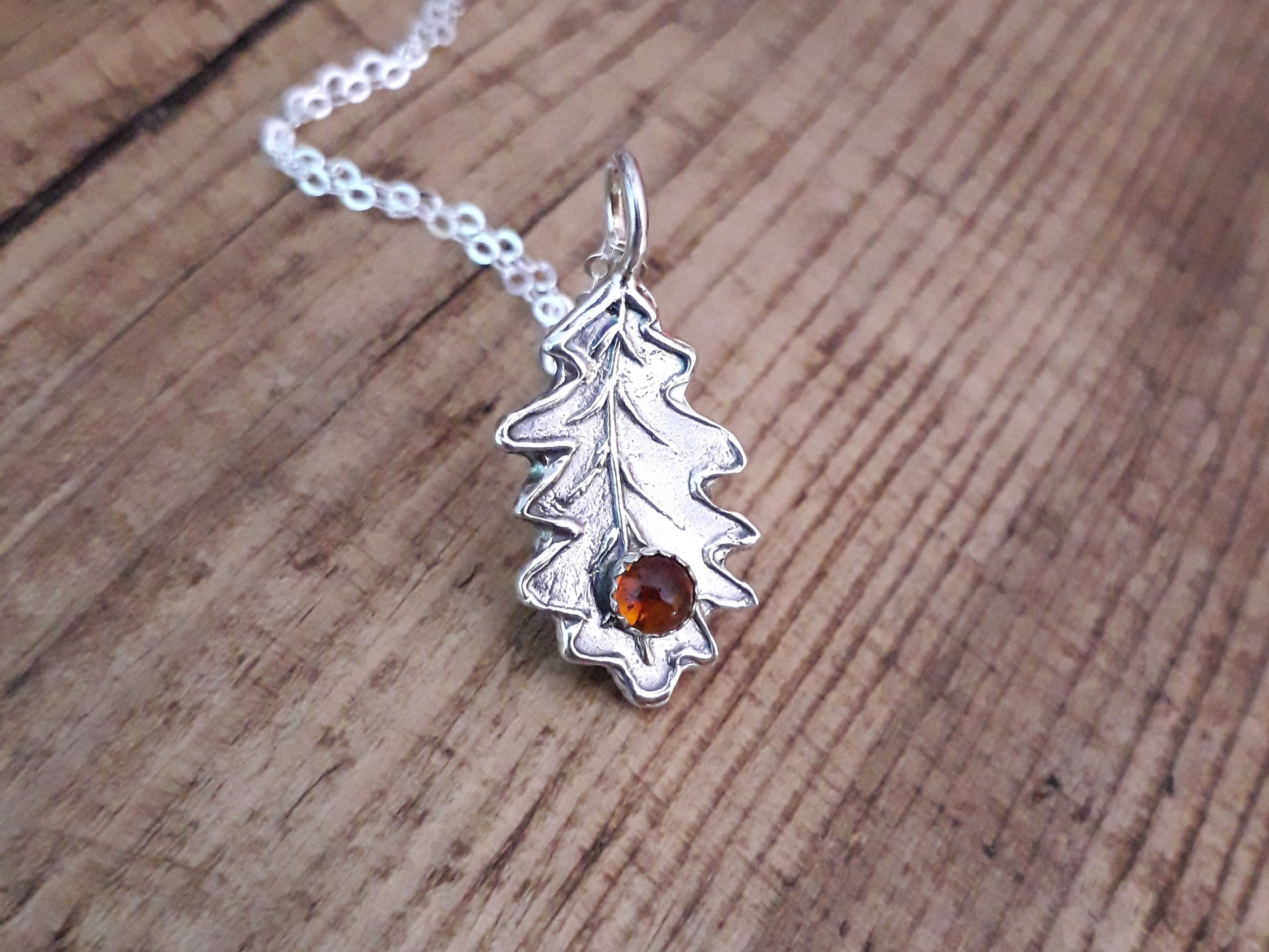 Oak Leaf Amber Necklace woodland - Irmy Creations