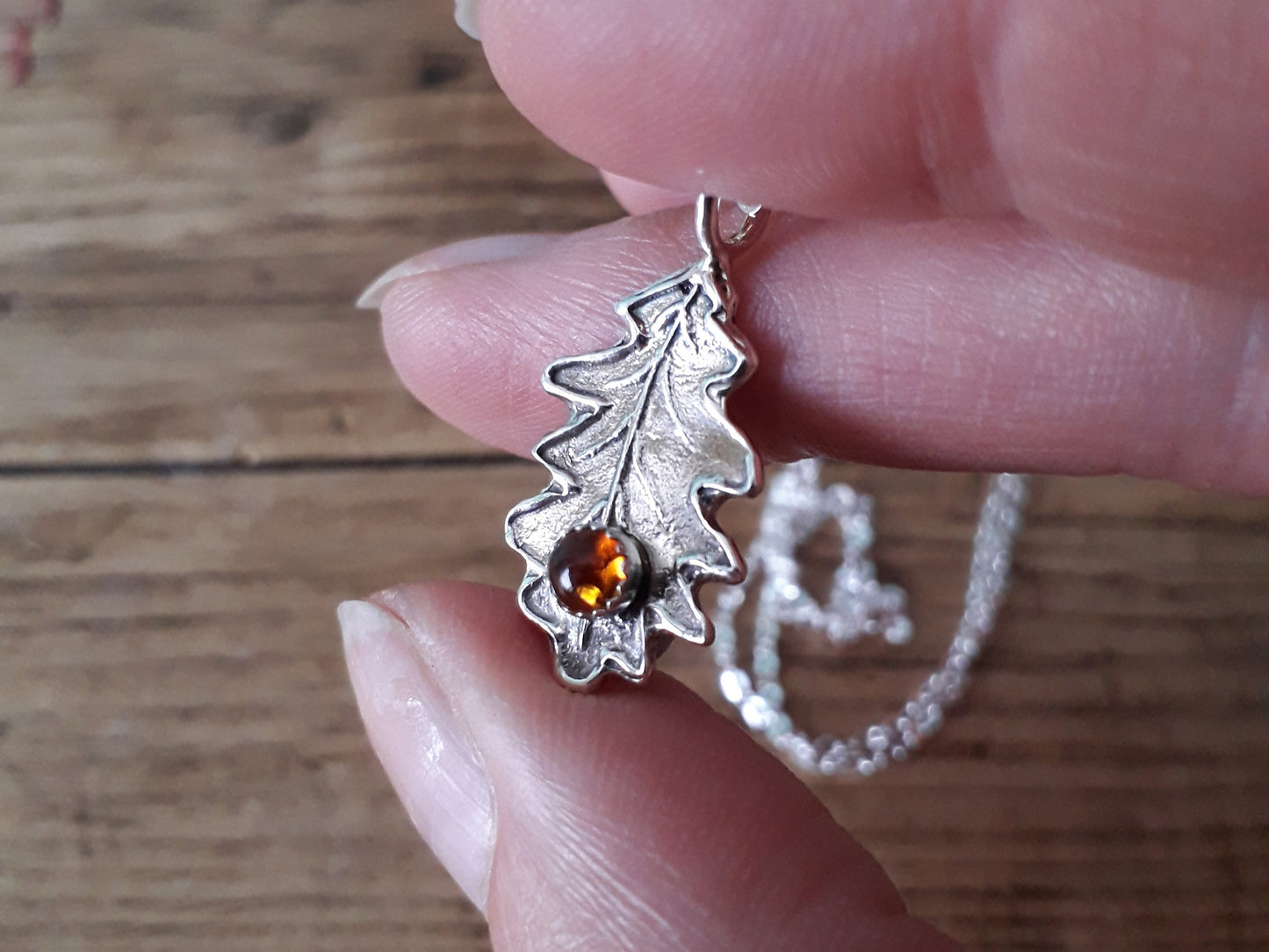 Oak Leaf Amber Necklace woodland - Irmy Creations