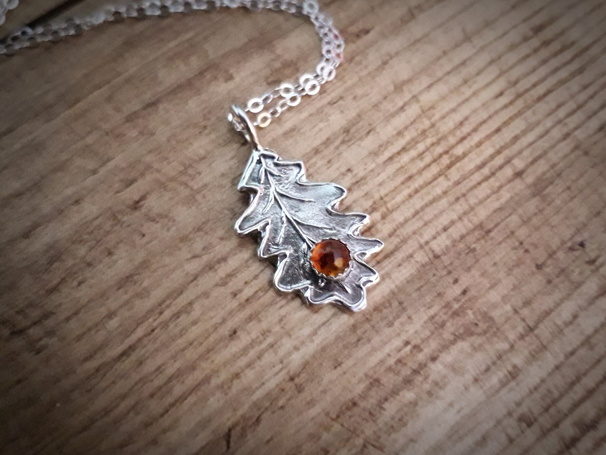 Oak Leaf Amber Necklace woodland - Irmy Creations