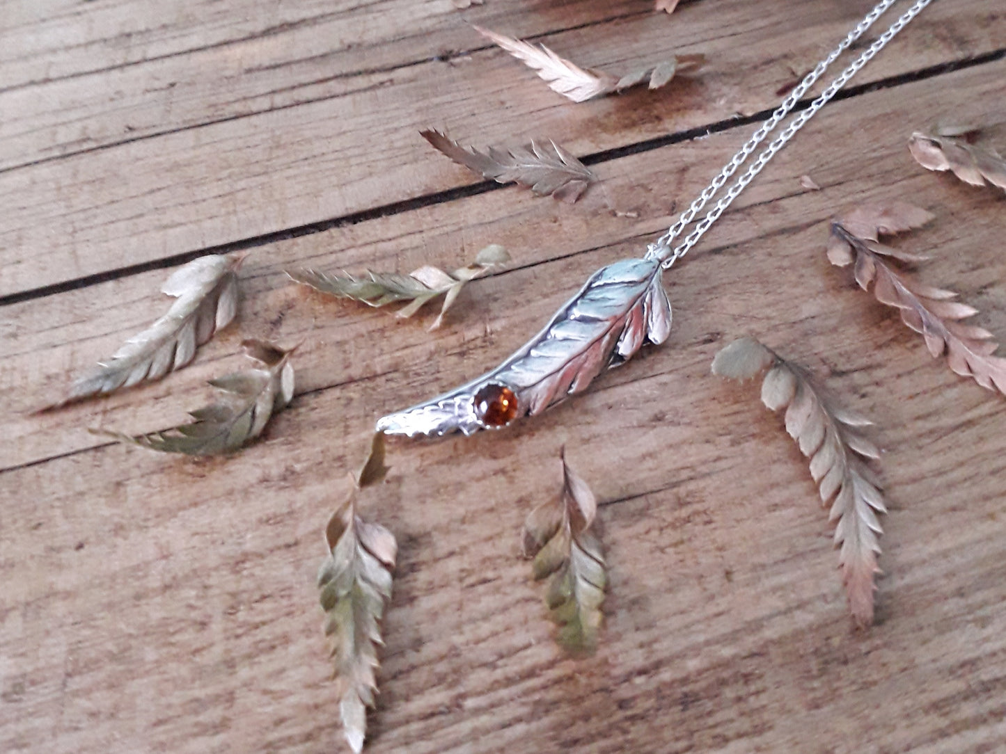 Real Fern Leaf Amber Necklace woodland - Irmy Creations