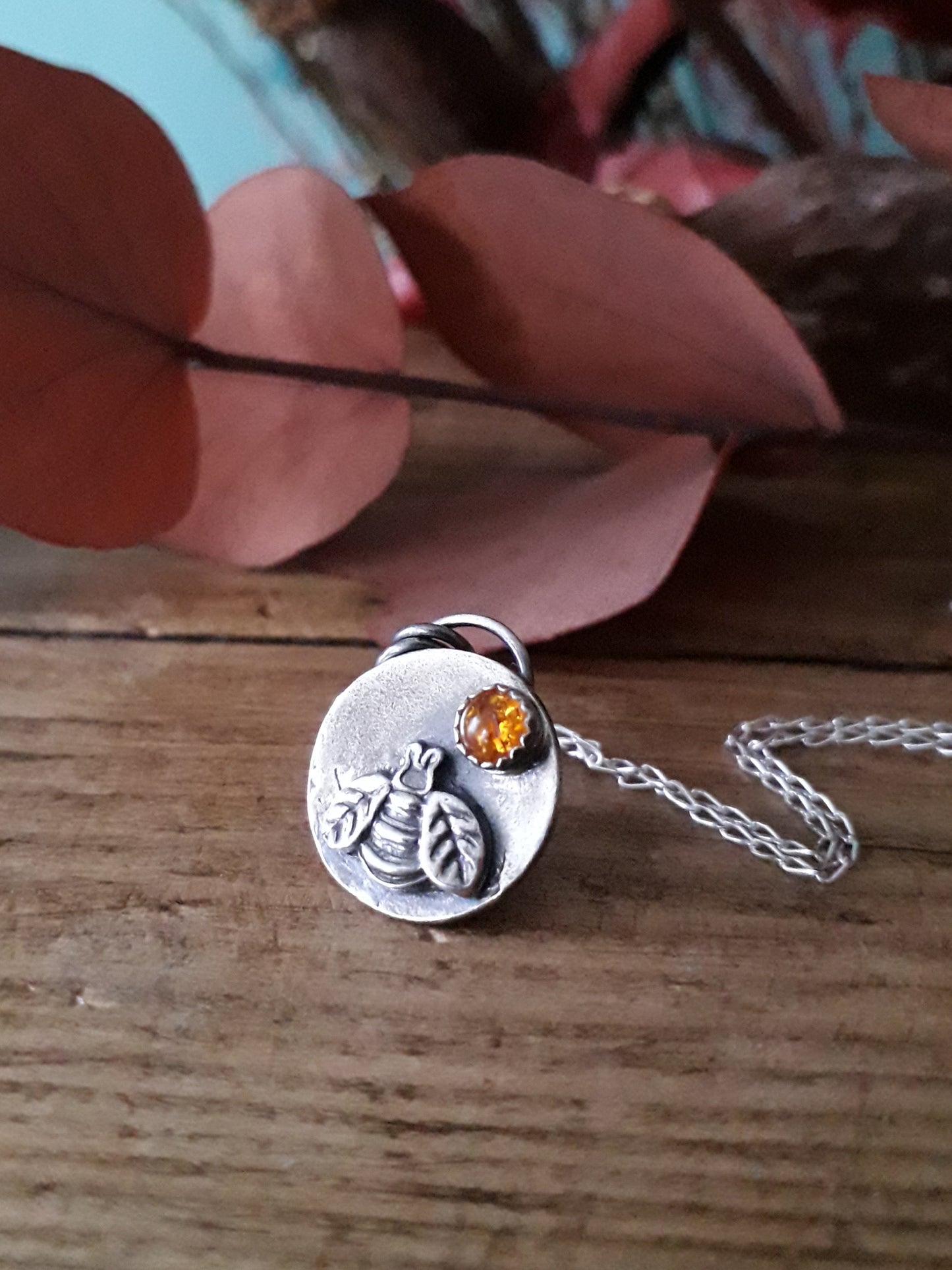 Bee Happy Amber Silver Necklace - Irmy Creations