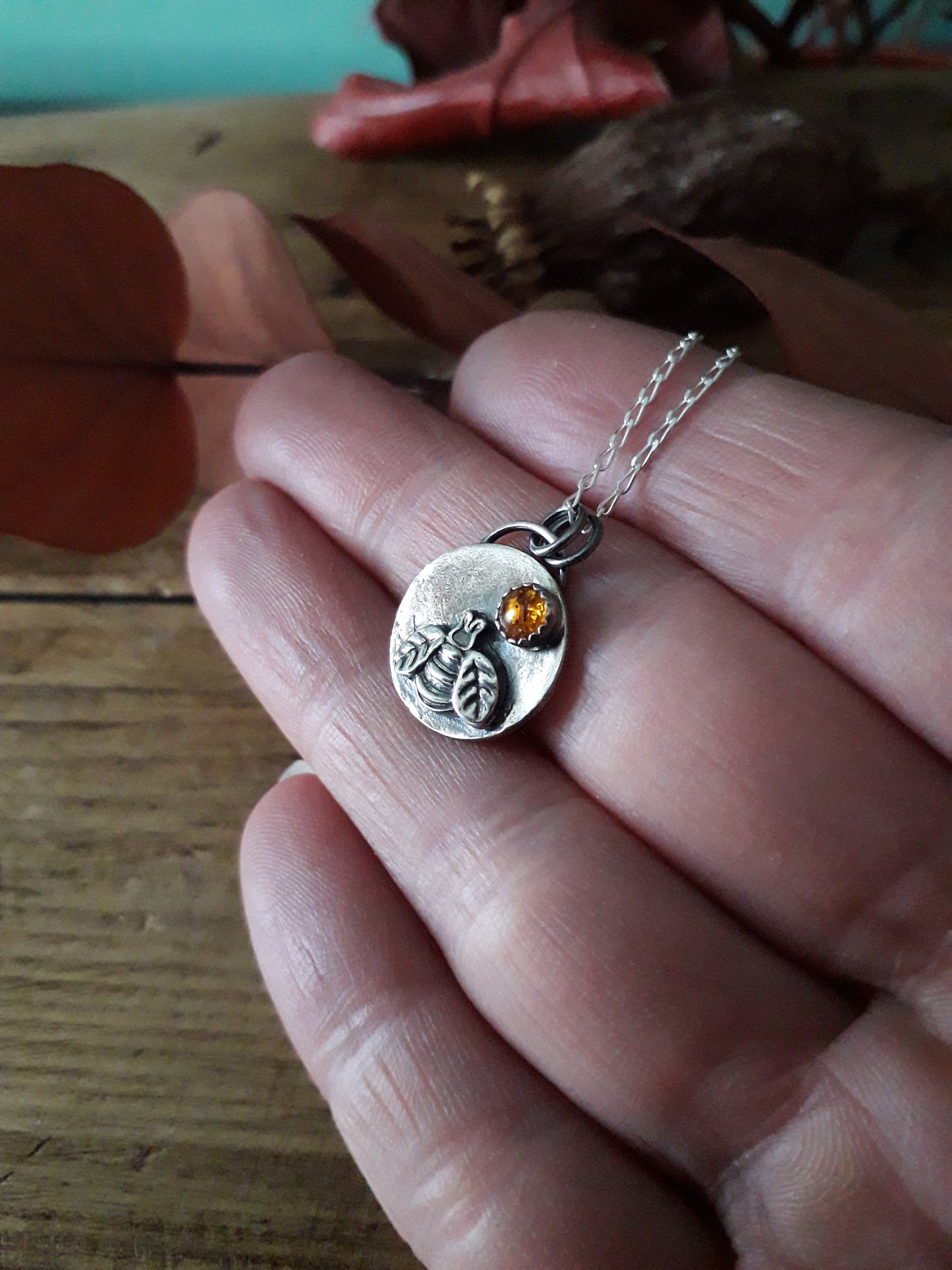 Bee Happy Amber Silver Necklace - Irmy Creations