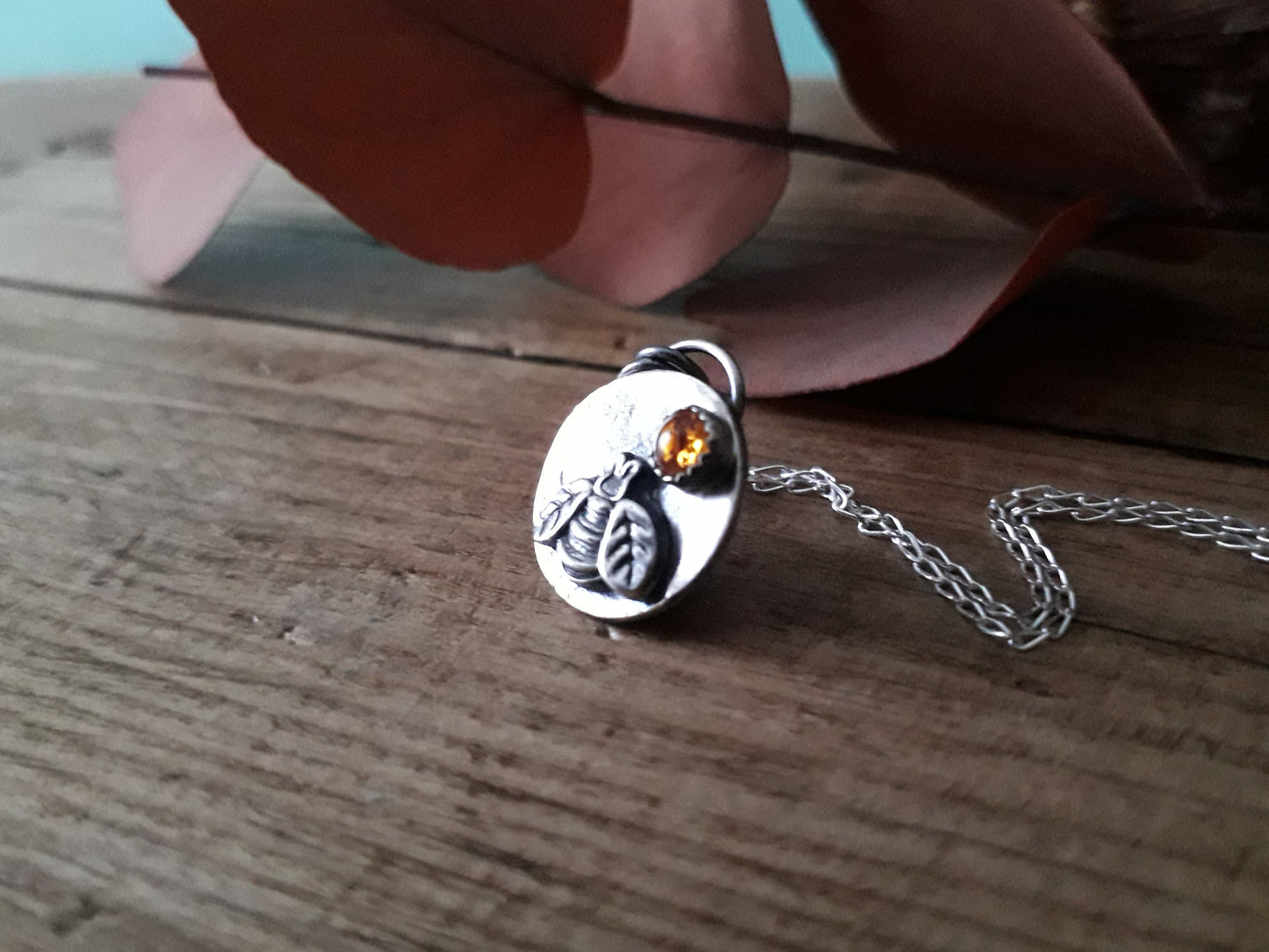 Bee Happy Amber Silver Necklace - Irmy Creations