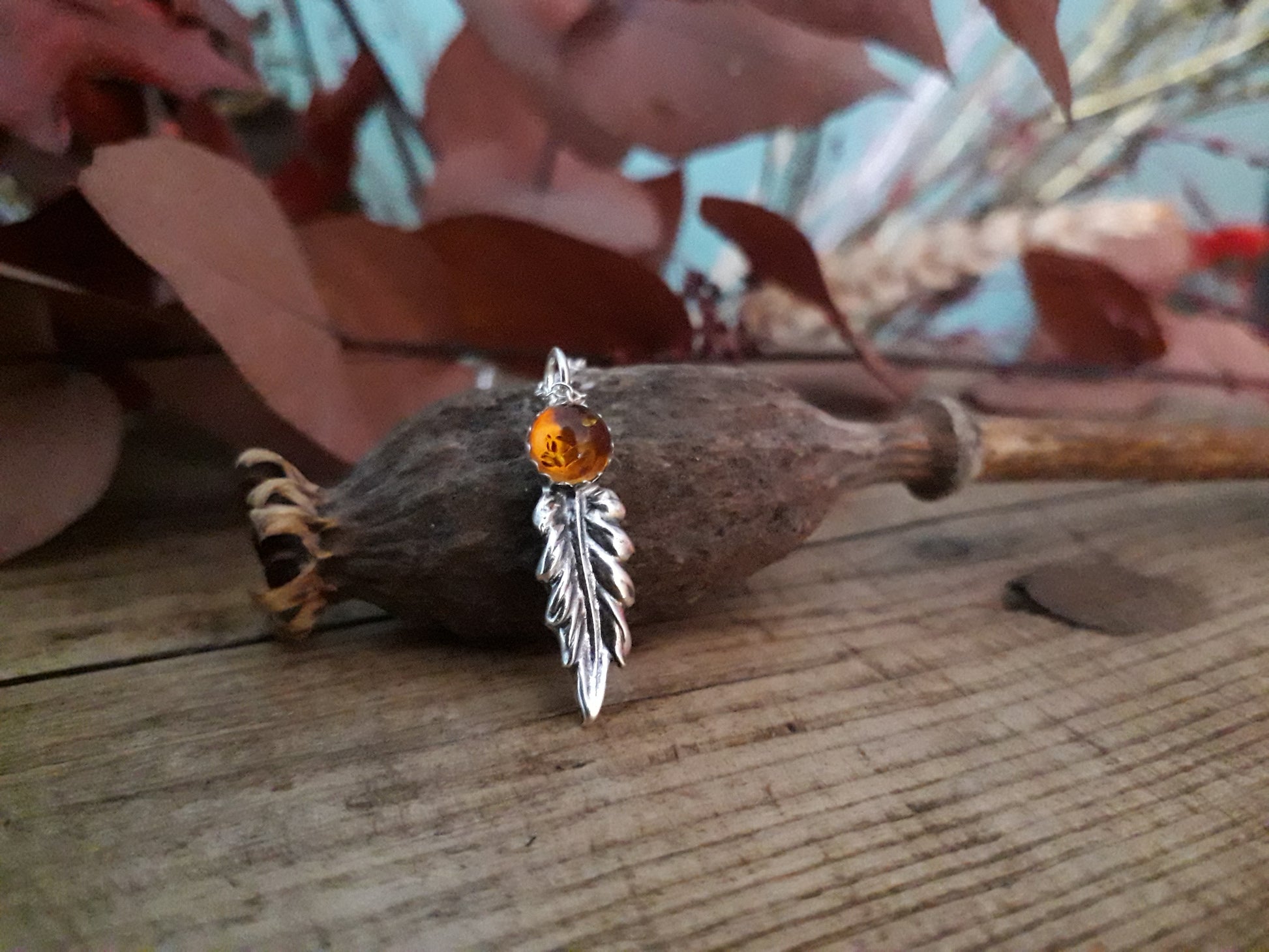 Autumn Leaf Amber Necklace woodland - Irmy Creations