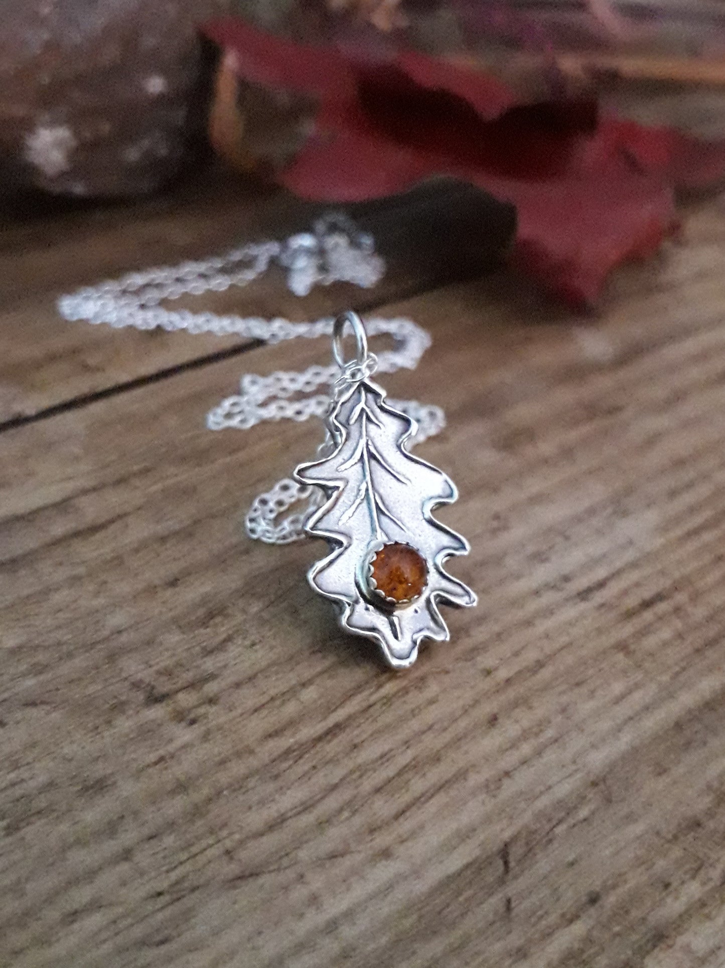 Oak Leaf Amber Necklace woodland 2 - Irmy Creations