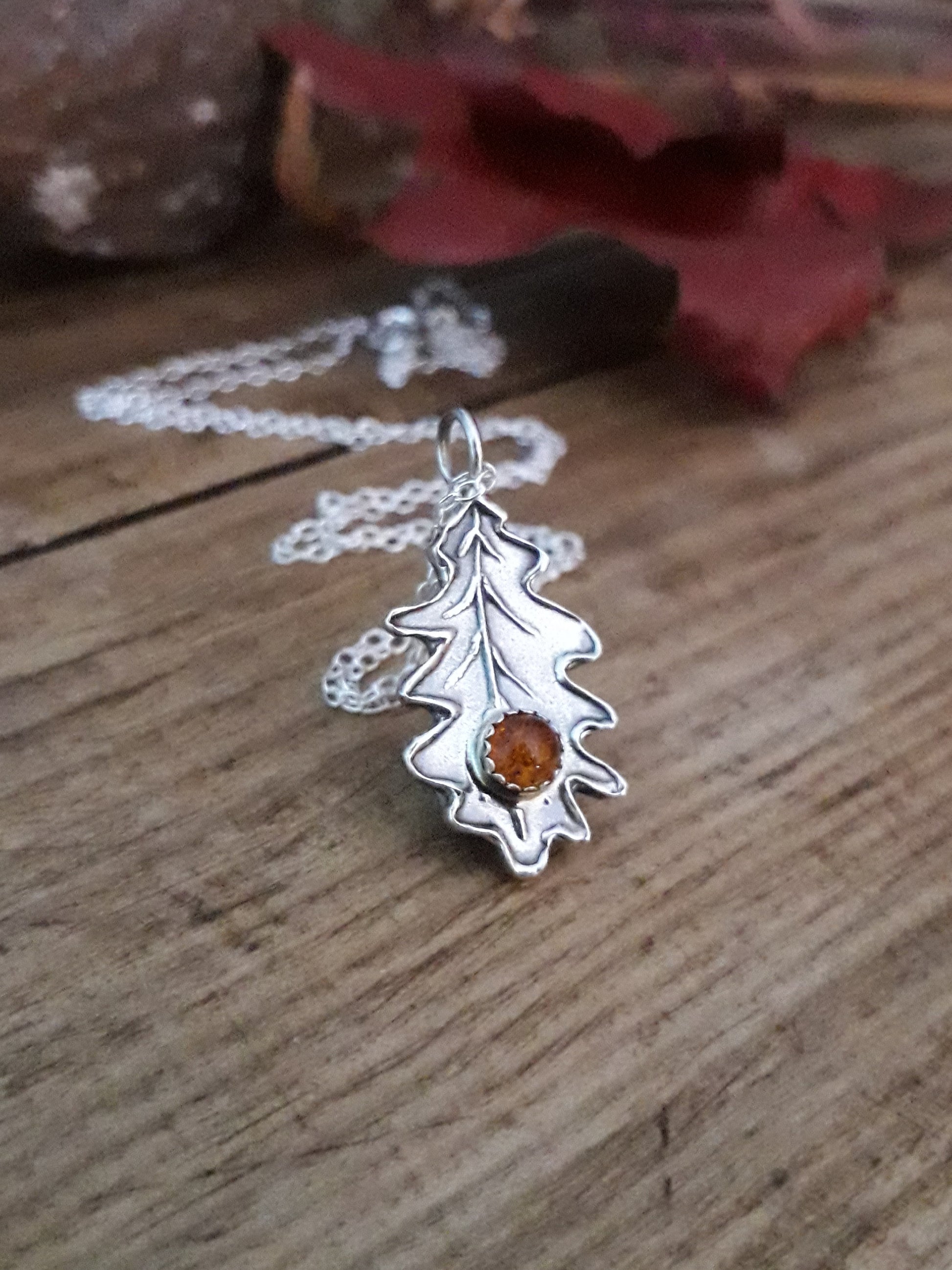 Oak Leaf Amber Necklace woodland 2 - Irmy Creations