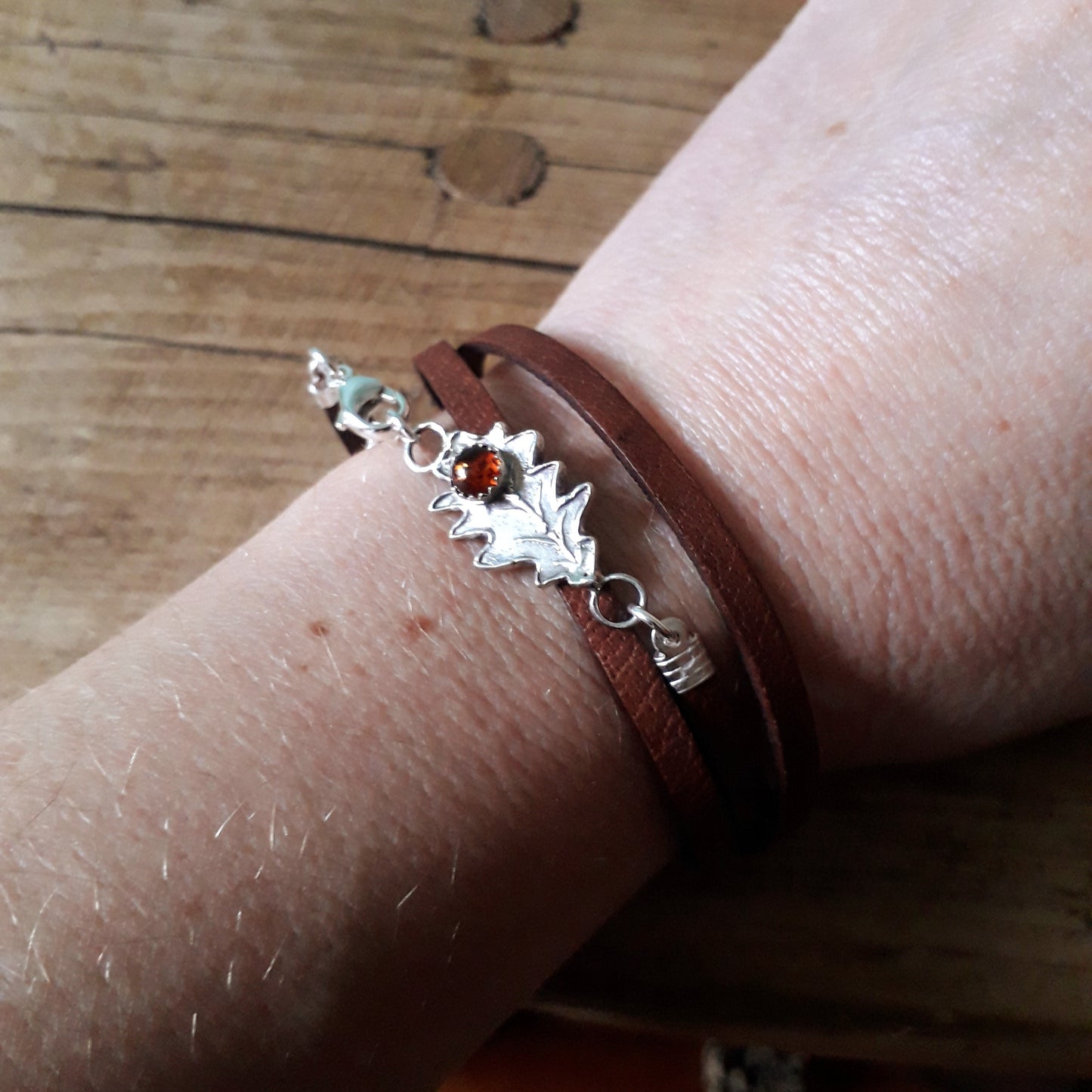 Oak Leaf Amber Leather Bracelet woodland - Irmy Creations