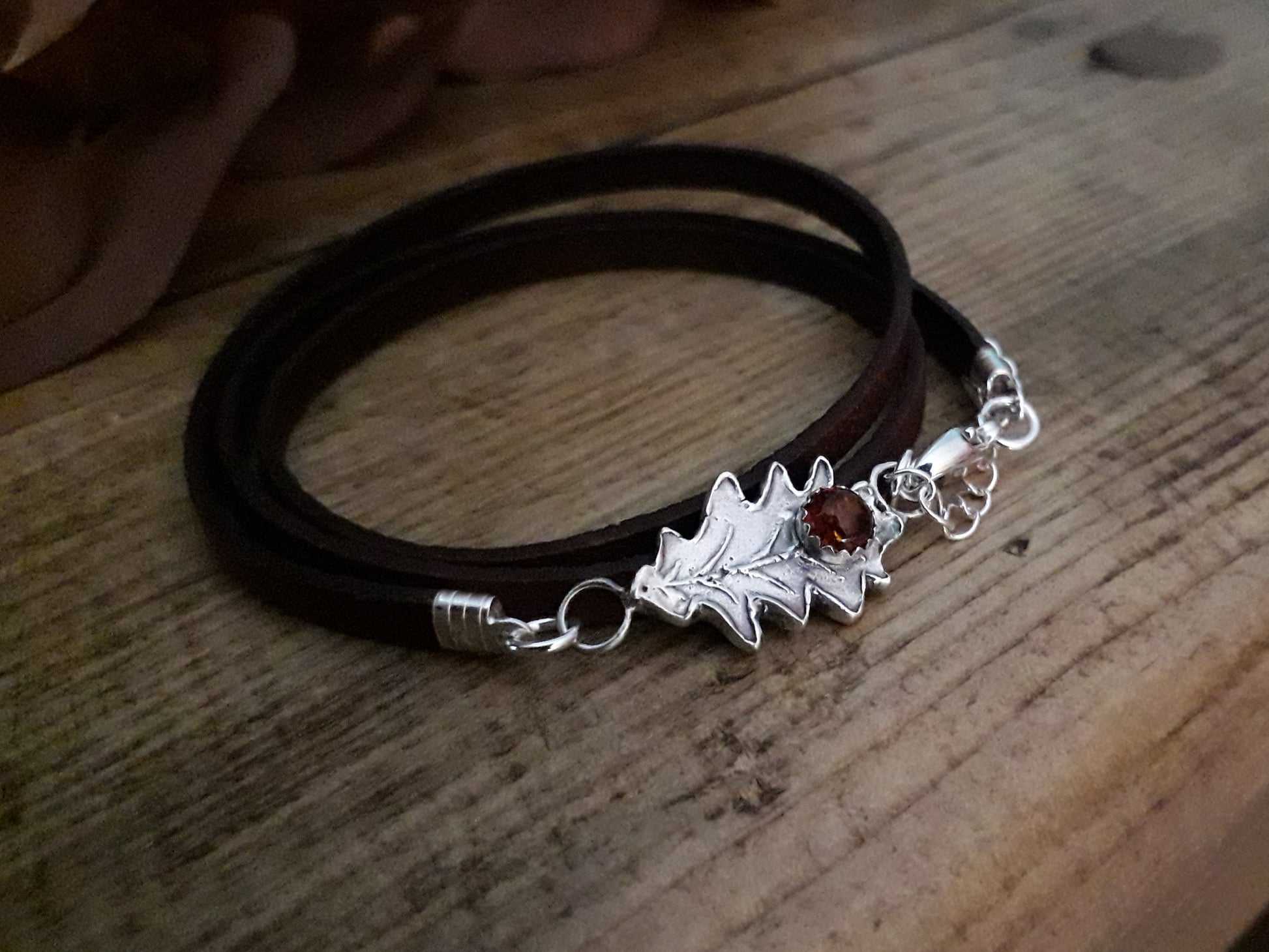 Oak Leaf Amber Leather Bracelet woodland - Irmy Creations