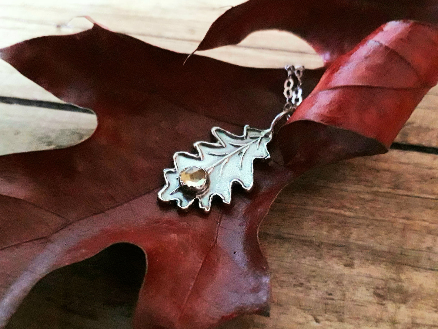 Oak Leaf Citrine Necklace woodland - Irmy Creations