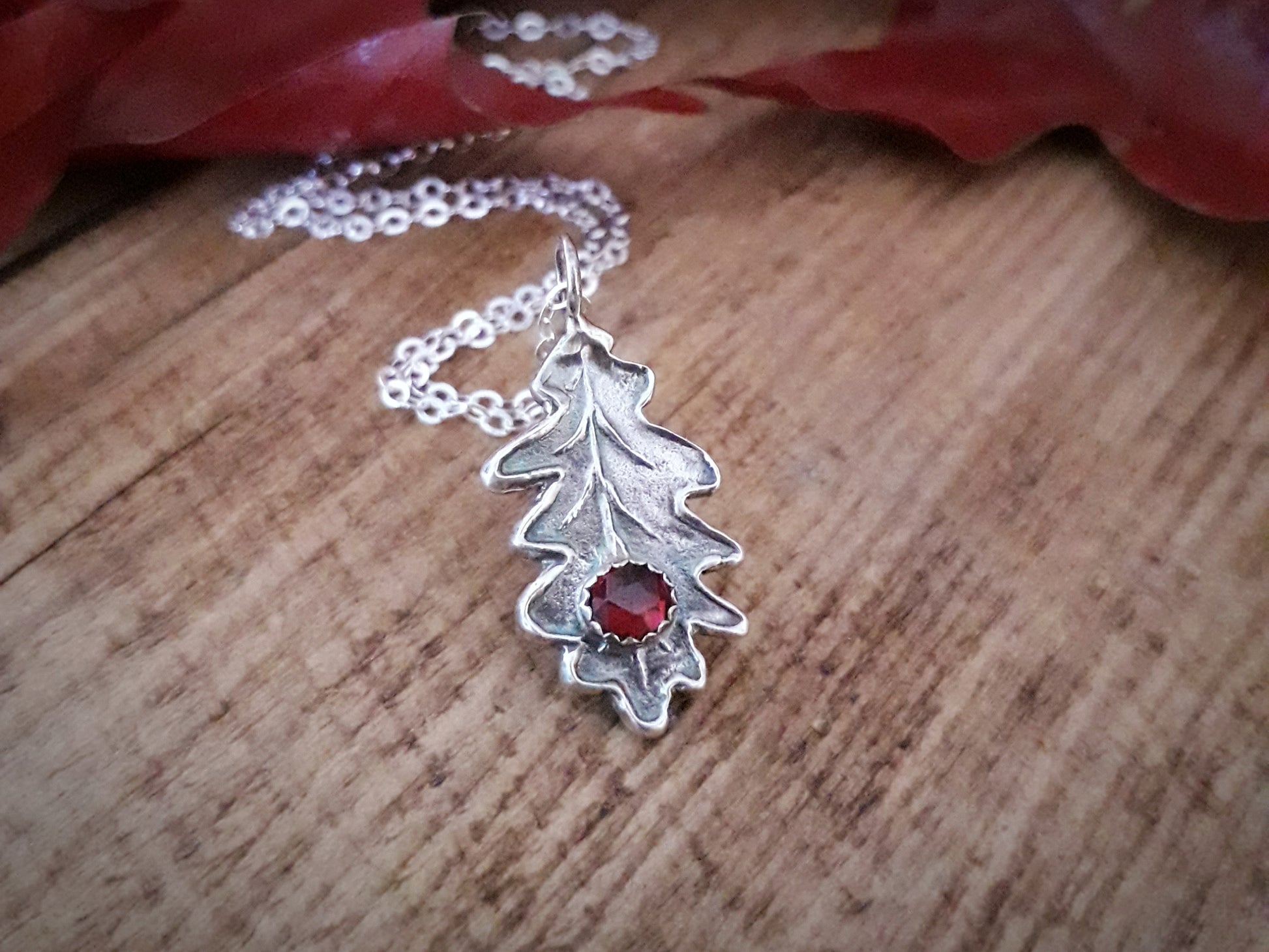 Oak Leaf Garnet Necklace woodland - Irmy Creations