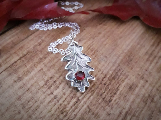 Oak Leaf Garnet Necklace woodland - Irmy Creations