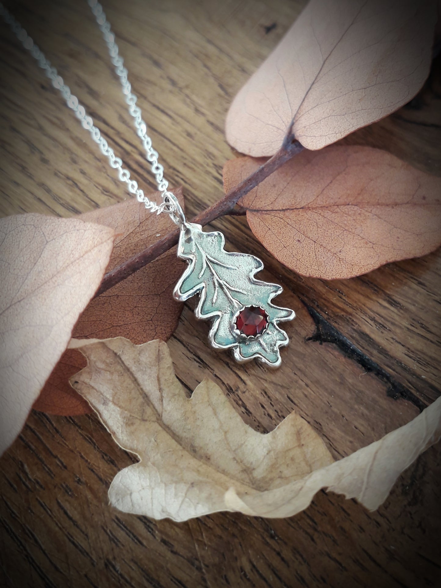 Oak Leaf Garnet Necklace woodland - Irmy Creations