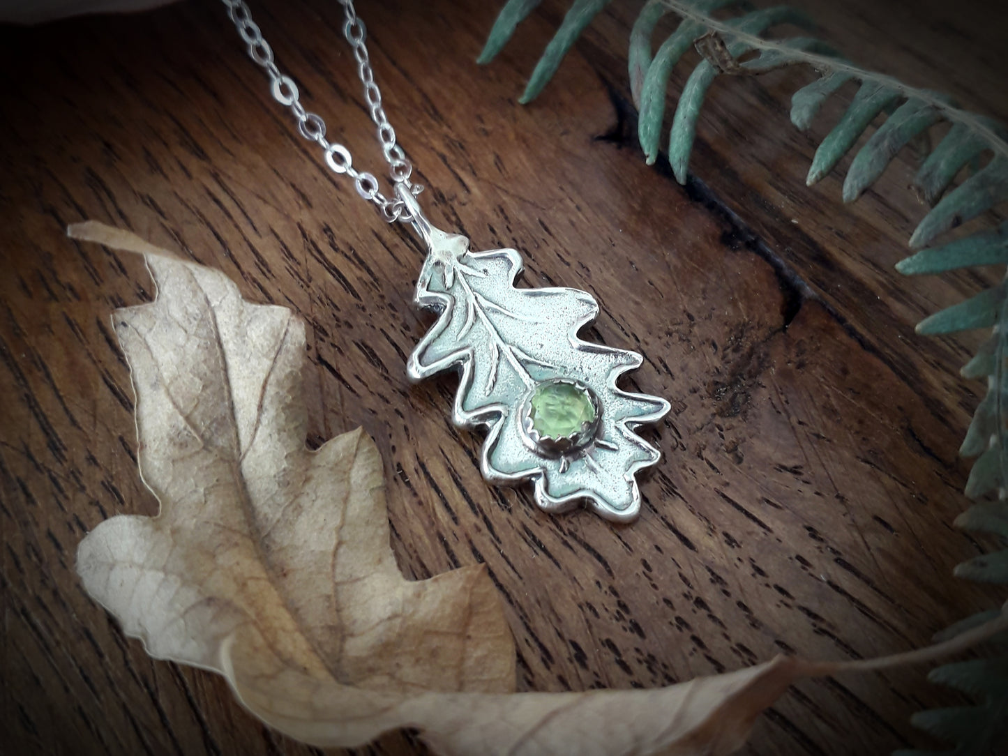 Oak Leaf Peridot Necklace woodland - Irmy Creations