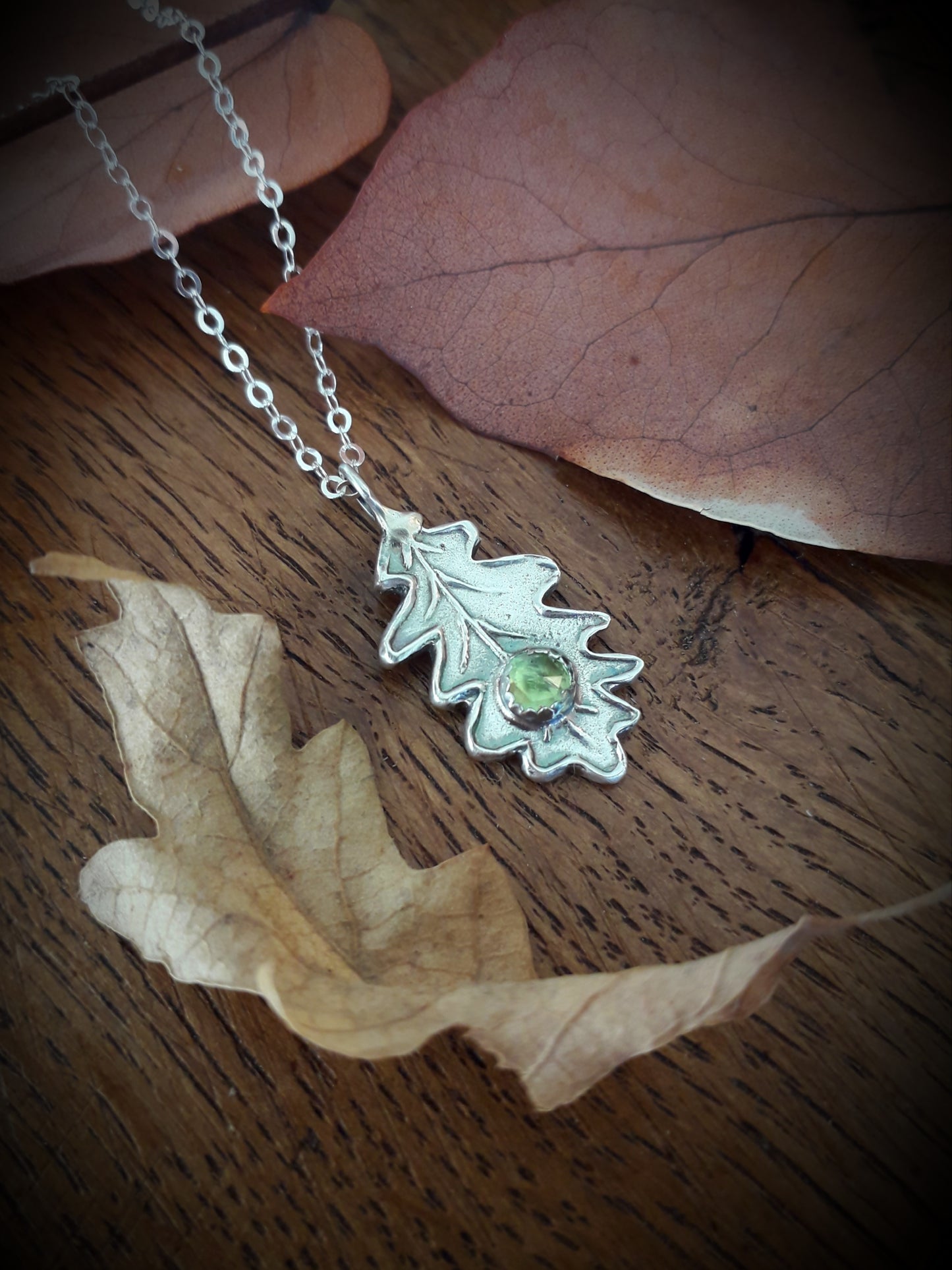 Oak Leaf Peridot Necklace woodland - Irmy Creations