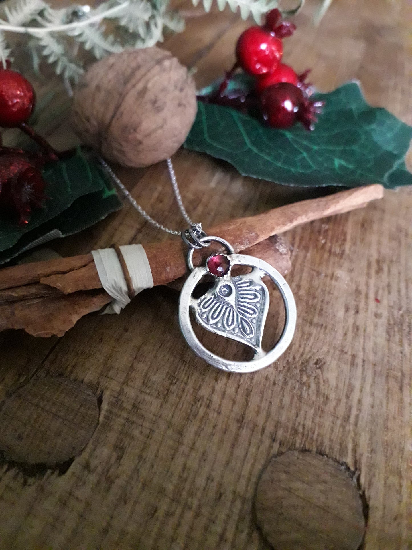 Boho Garnet Silver Pendant small stone - Irmy Creations