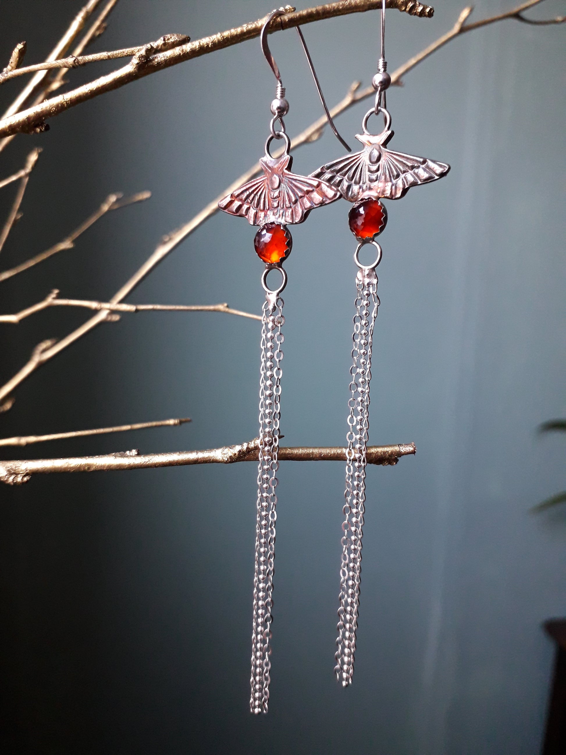 Fairy Moth Hessonite Garnet - Long Earring Dangles - Irmy Creations