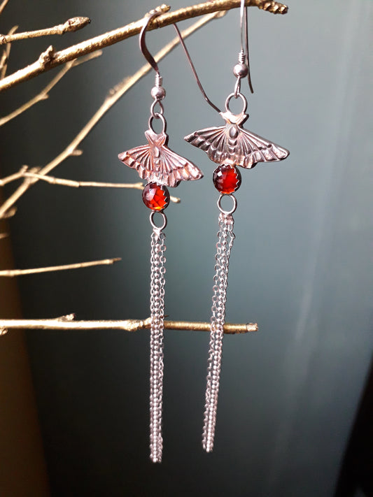 Fairy Moth Hessonite Garnet - Long Earring Dangles - Irmy Creations