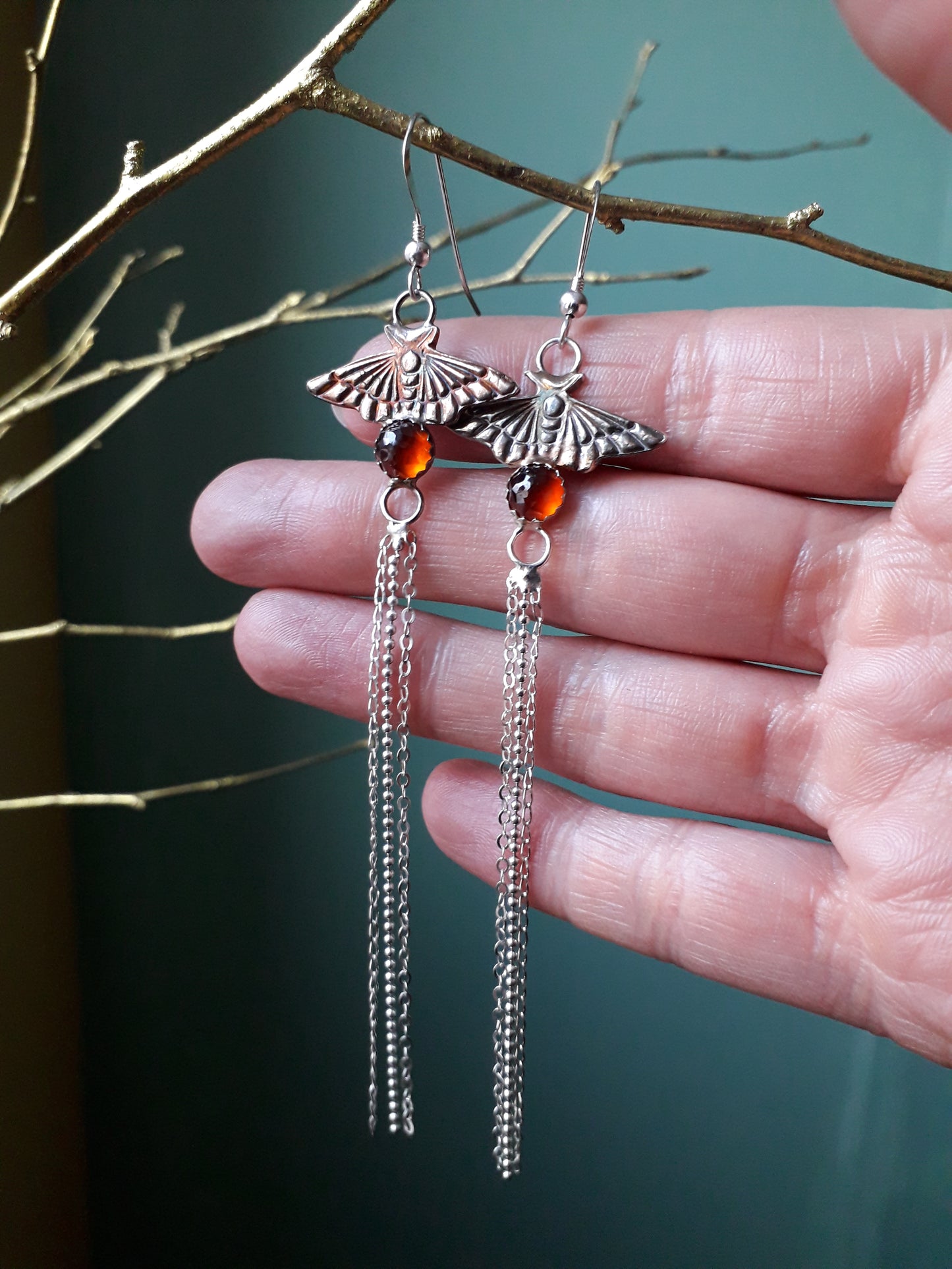 Fairy Moth Hessonite Garnet - Long Earring Dangles - Irmy Creations