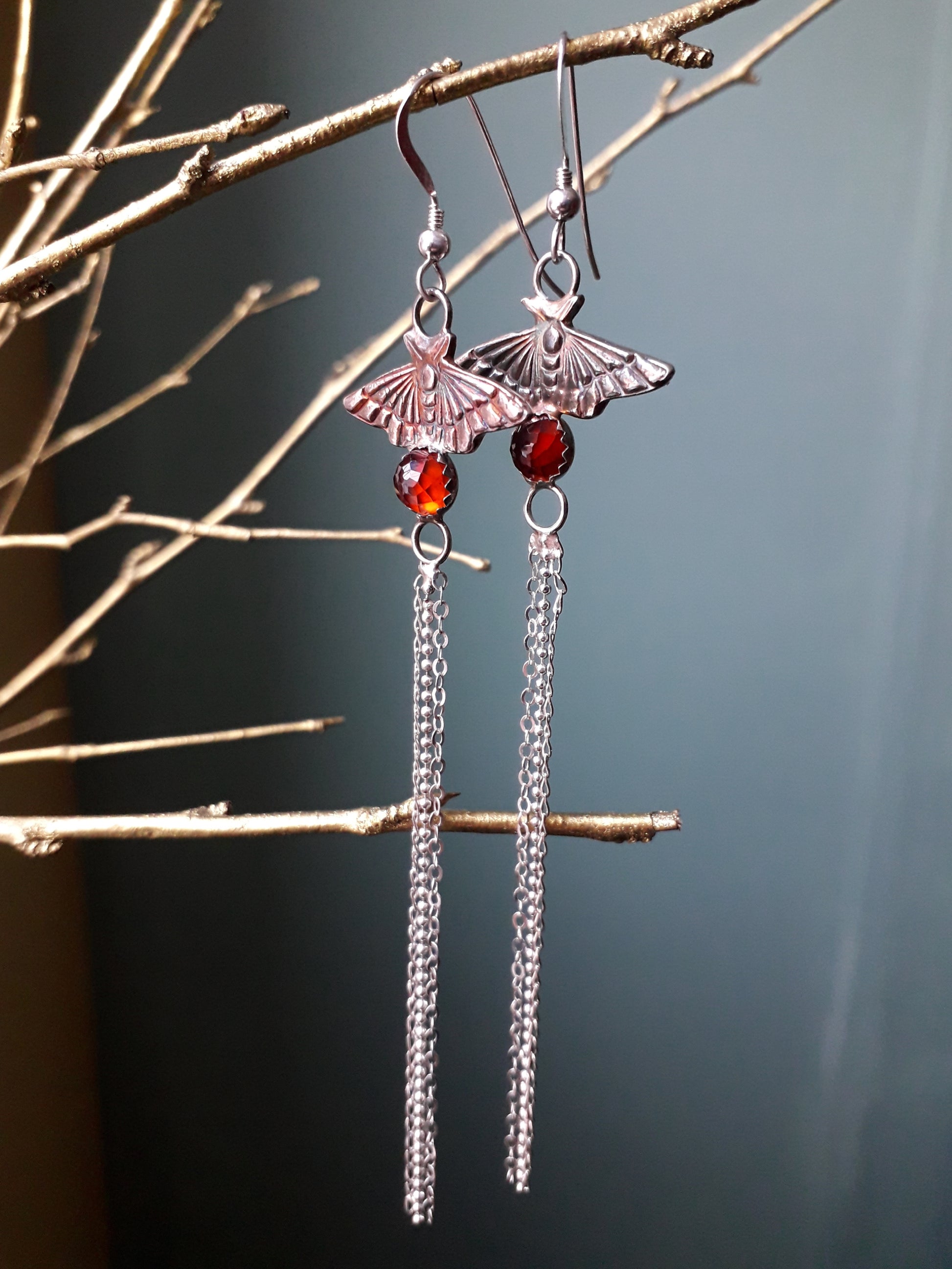 Fairy Moth Hessonite Garnet - Long Earring Dangles - Irmy Creations