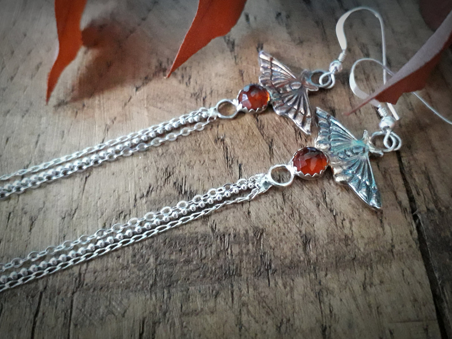 Fairy Moth Hessonite Garnet - Long Earring Dangles - Irmy Creations