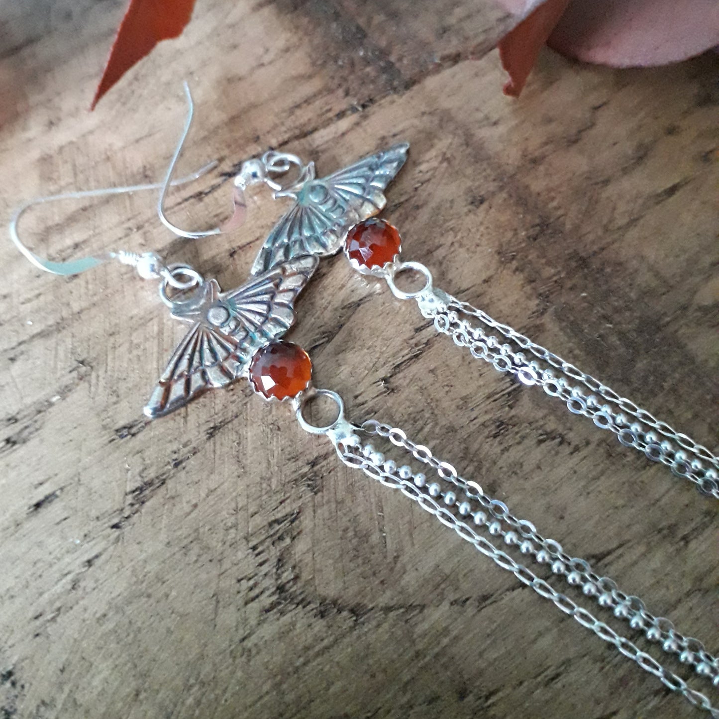 Fairy Moth Hessonite Garnet - Long Earring Dangles - Irmy Creations