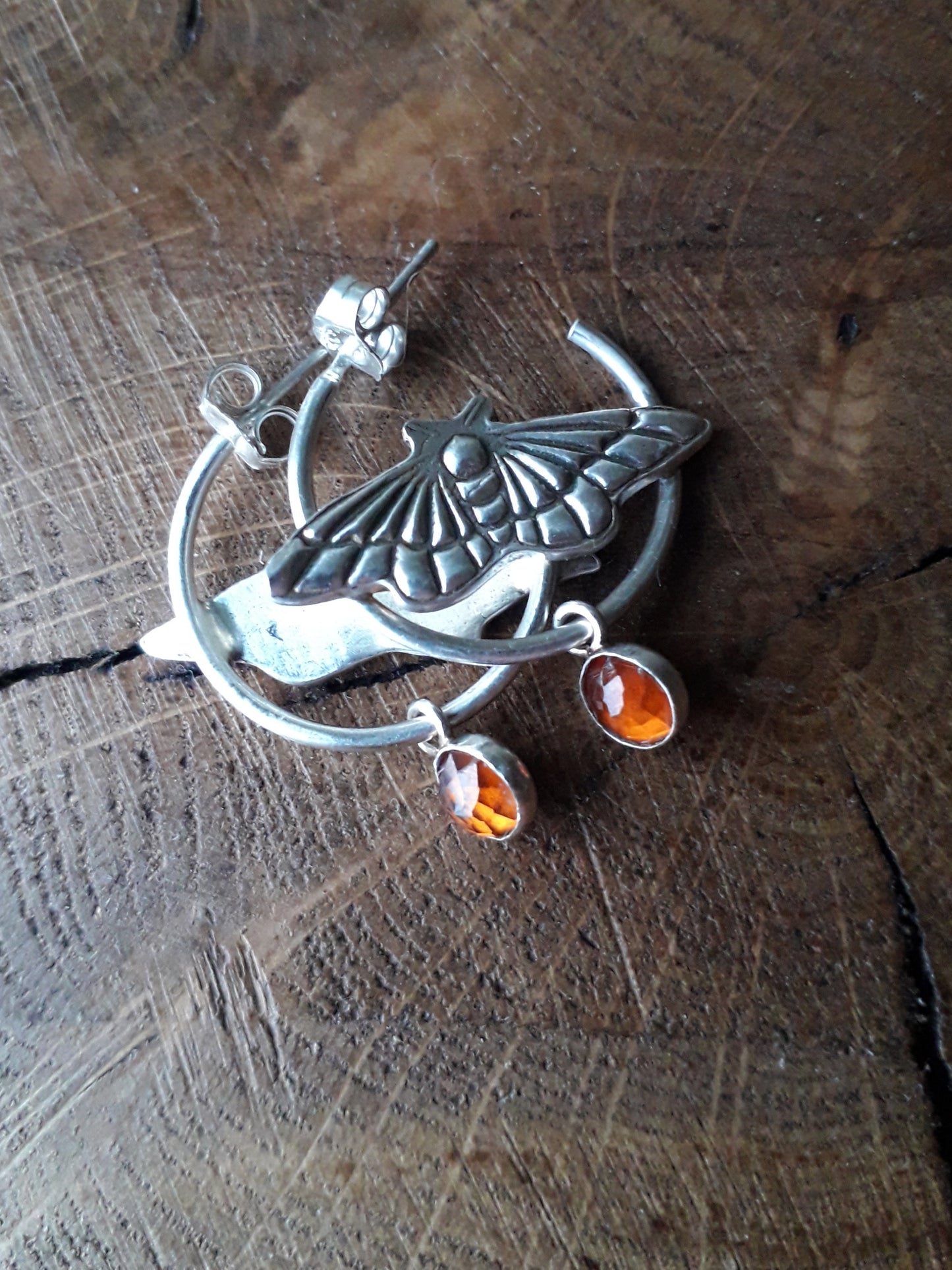 Moth Hoops Hessonite Garnet - Silver Earrings - Irmy Creations