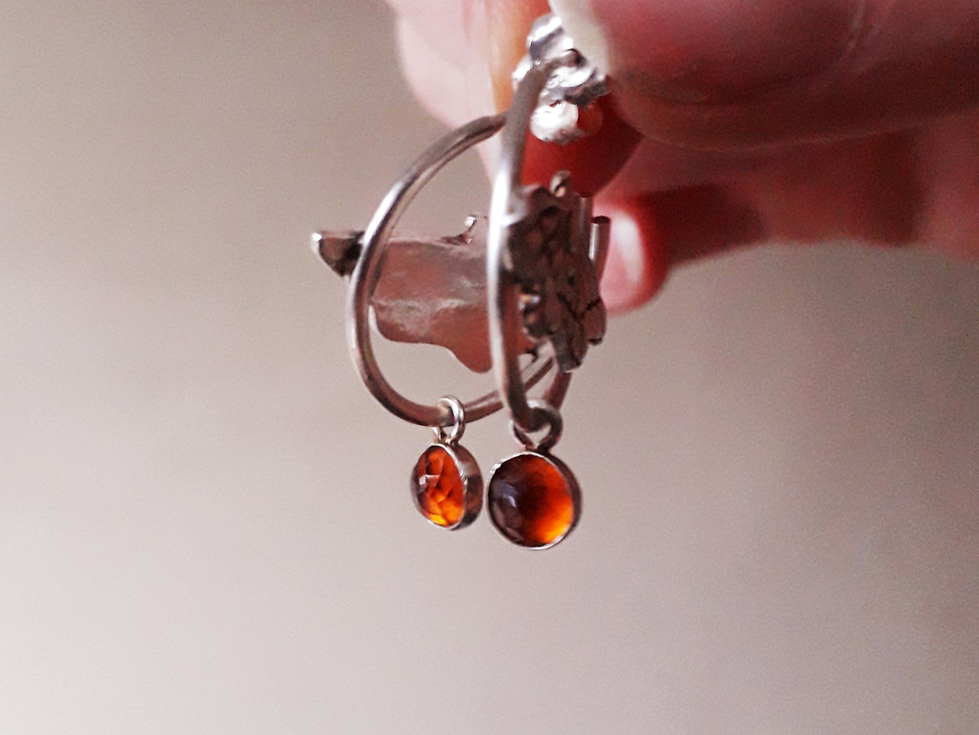 Moth Hoops Hessonite Garnet - Silver Earrings - Irmy Creations