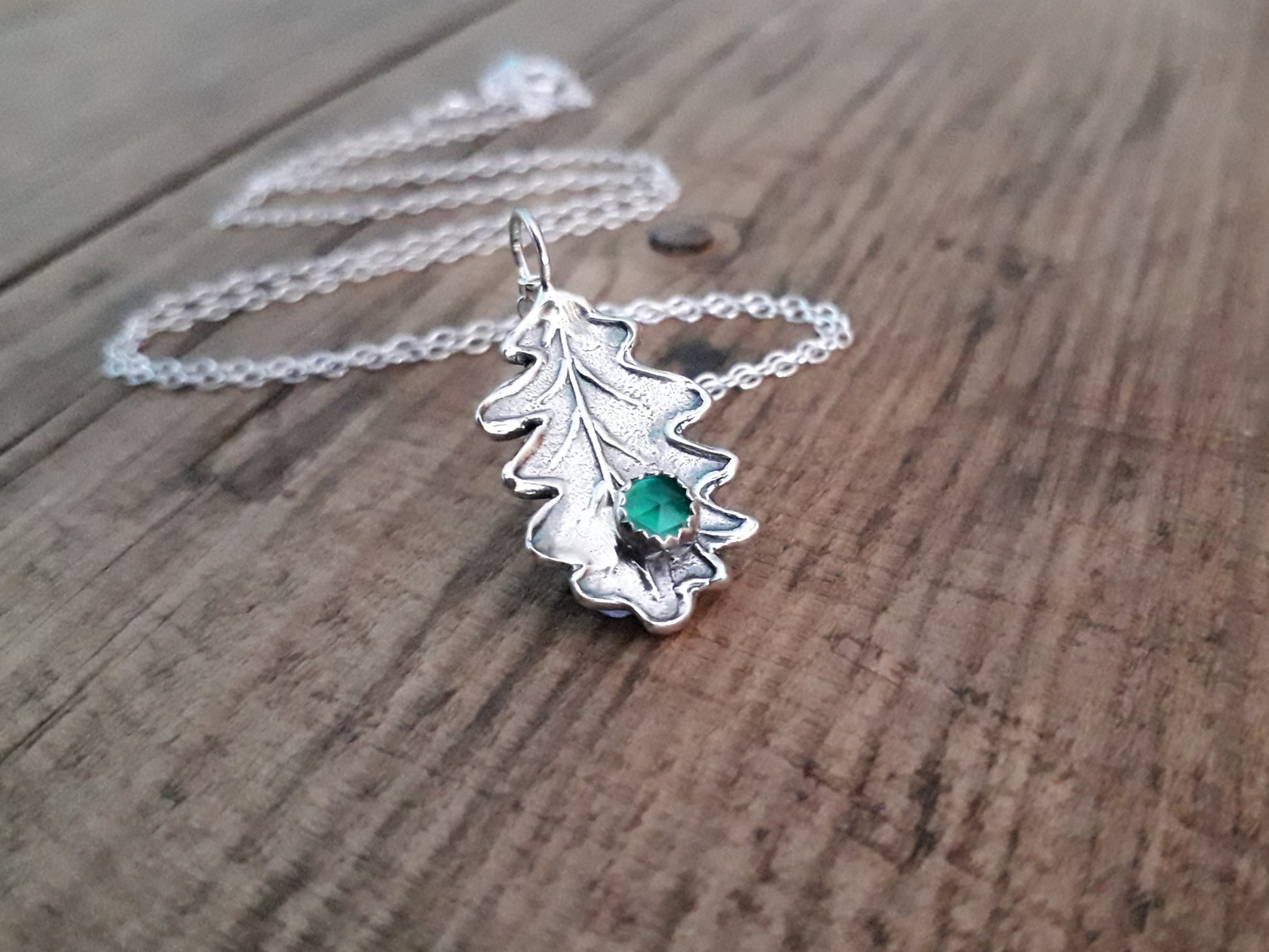 Oak Leaf Green Onyx Necklace woodland - Irmy Creations