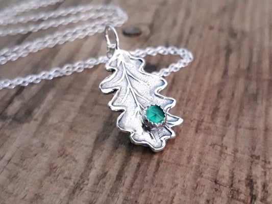 Oak Leaf Green Onyx Necklace woodland - Irmy Creations