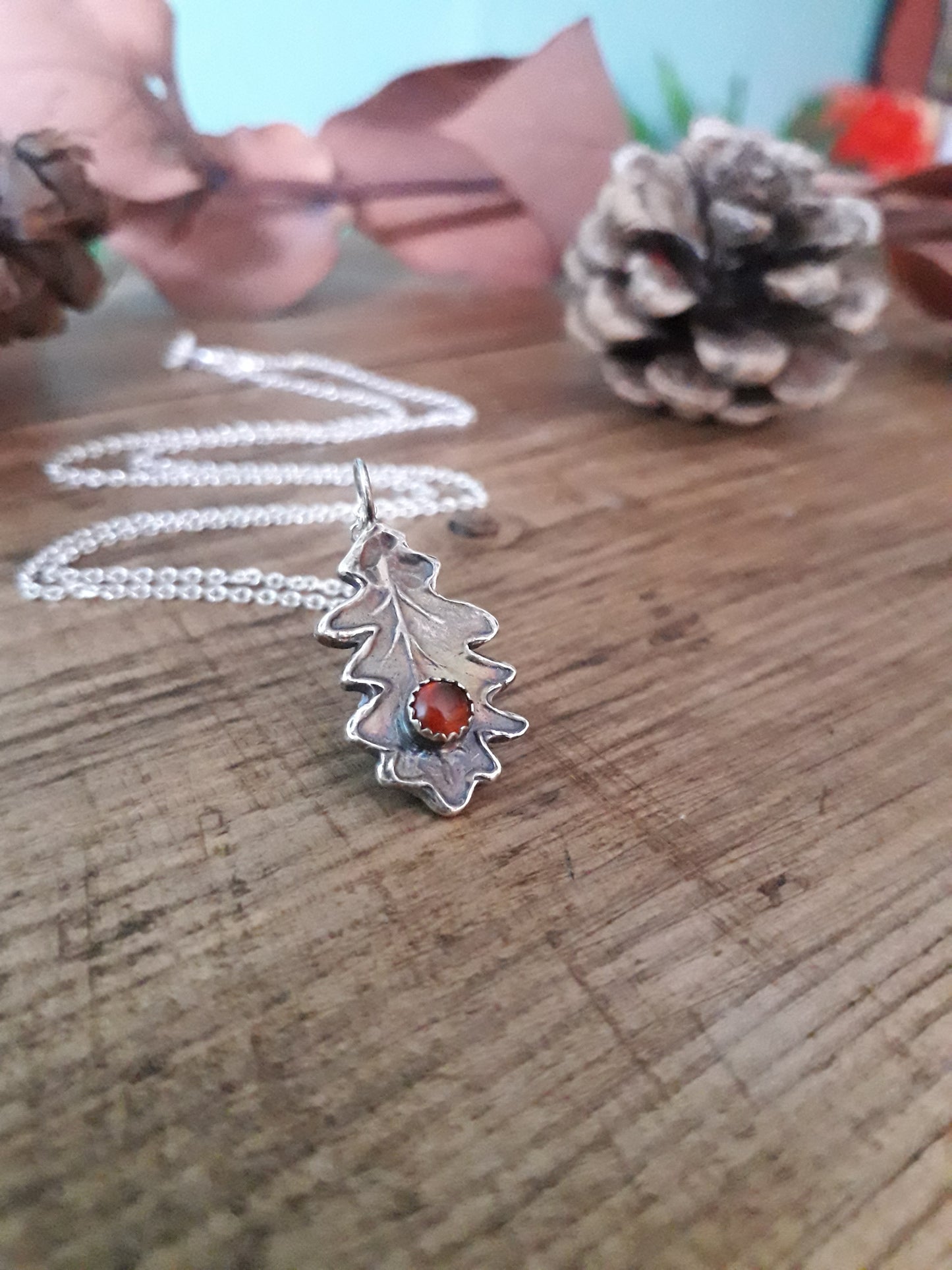 Oak Leaf Hessonite Garnet Necklace woodland - Irmy Creations