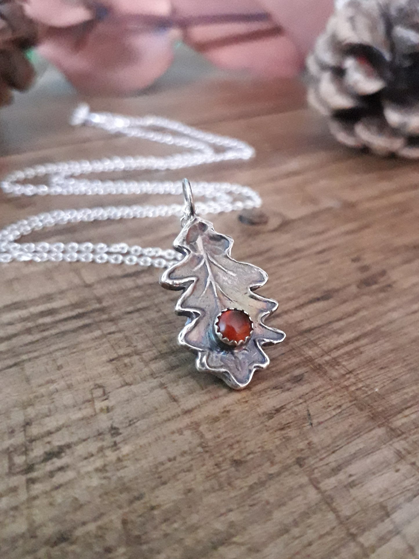 Oak Leaf Hessonite Garnet Necklace woodland - Irmy Creations