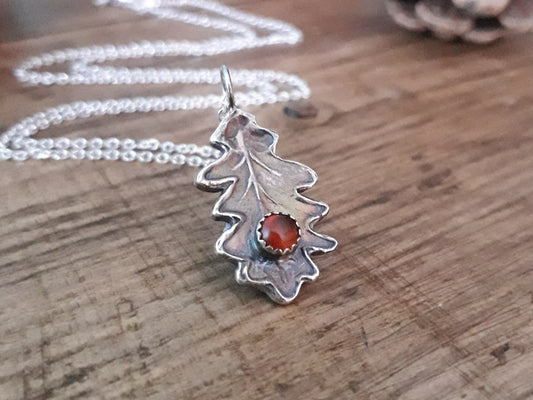 Oak Leaf Hessonite Garnet Necklace woodland - Irmy Creations