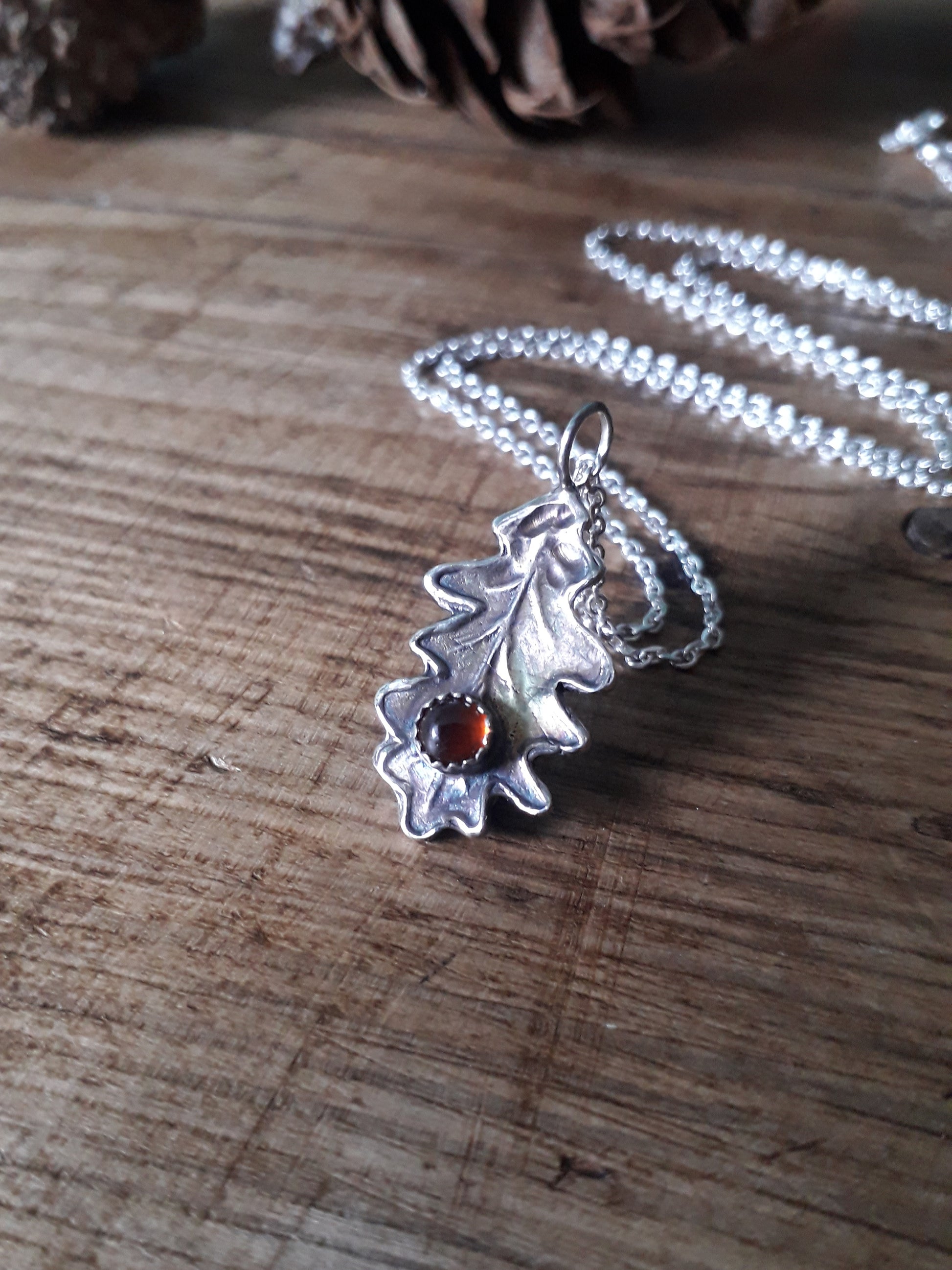 Oak Leaf Hessonite Garnet Necklace woodland - Irmy Creations