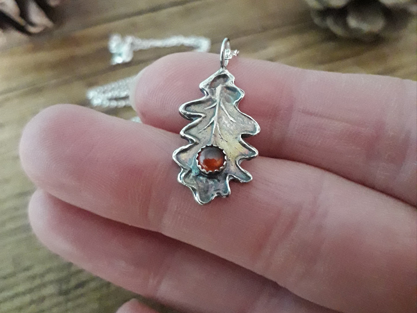 Oak Leaf Hessonite Garnet Necklace woodland - Irmy Creations