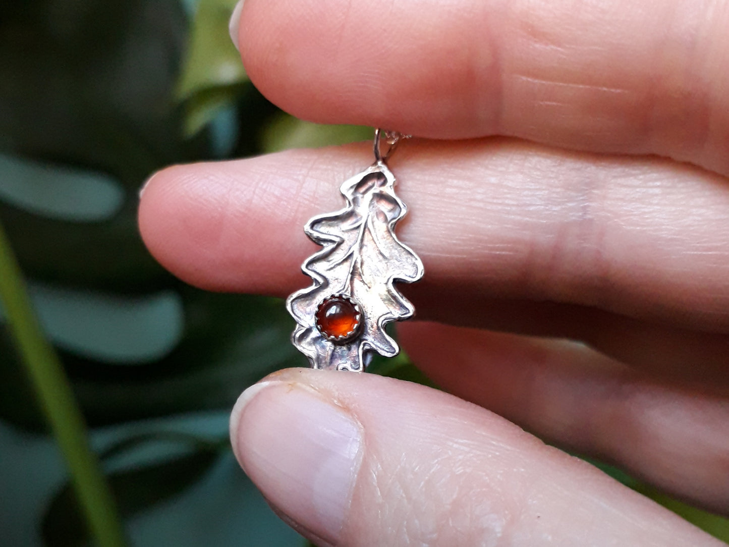 Oak Leaf Hessonite Garnet Necklace woodland - Irmy Creations