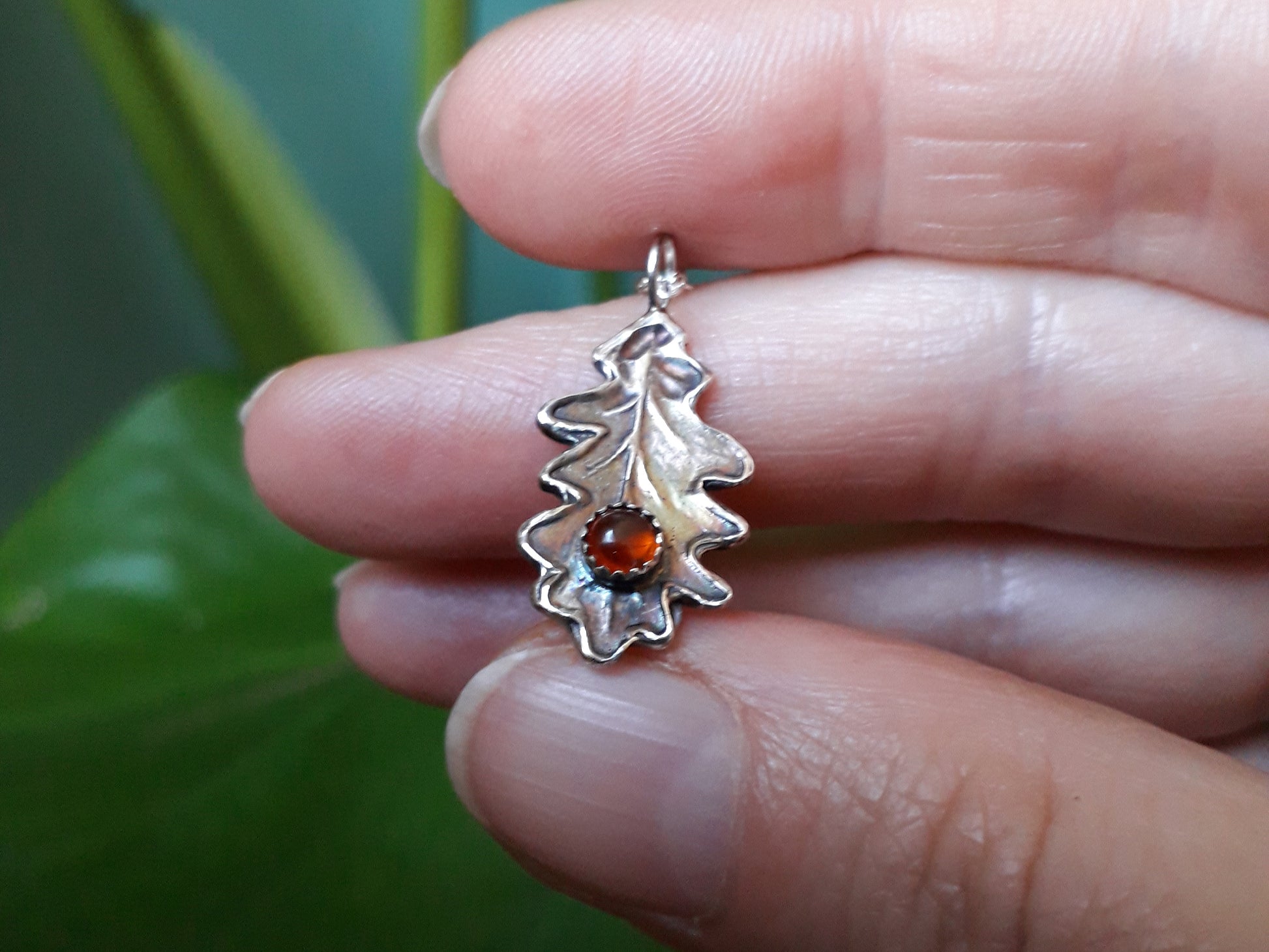 Oak Leaf Hessonite Garnet Necklace woodland - Irmy Creations